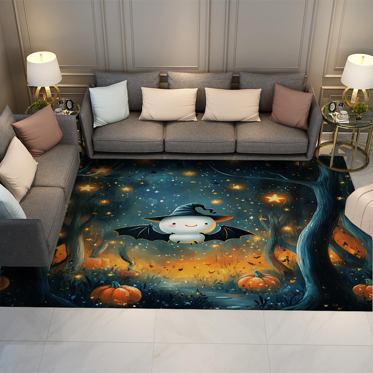 Tapis fantastique Halloween doux grand tapis lavable à poils bas pour cuisine et salon