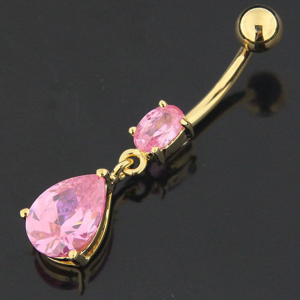 Stylish Oval with Teardrop Gems Dangling Design 925 Sterling Silver with Stainless Steel Belly Ring - Belly Button jewelry - Navel jewelry