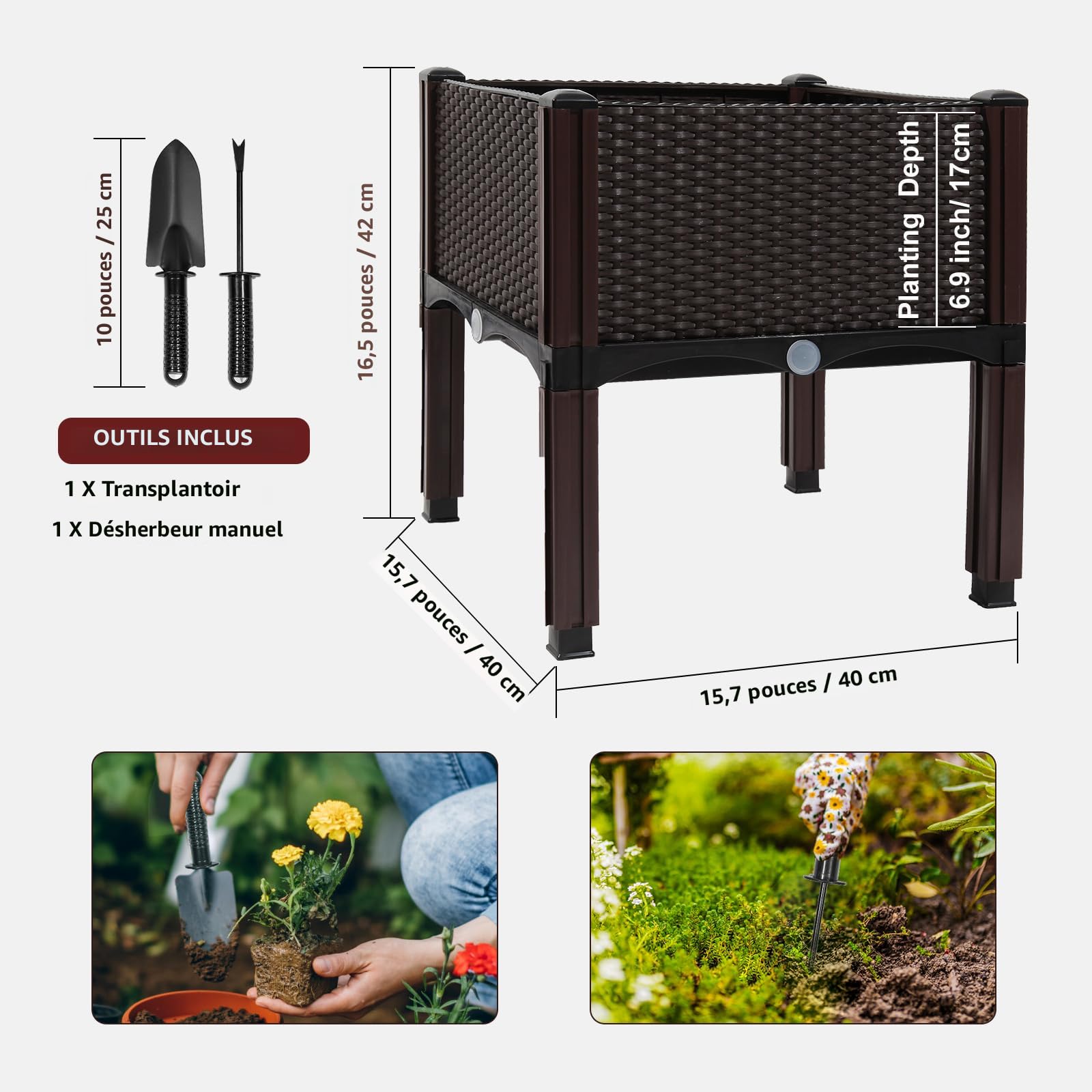 Jardinière d'extérieur grande taille surélevée pour légumes en plein air, bac à fleurs surélevé, idéal pour patio, terrasse, balcon Jardinière d'extérieur grande taille surélevée pour légumes en plein air, bac à fleurs surélevé, idéal pour patio, terrasse, balcon