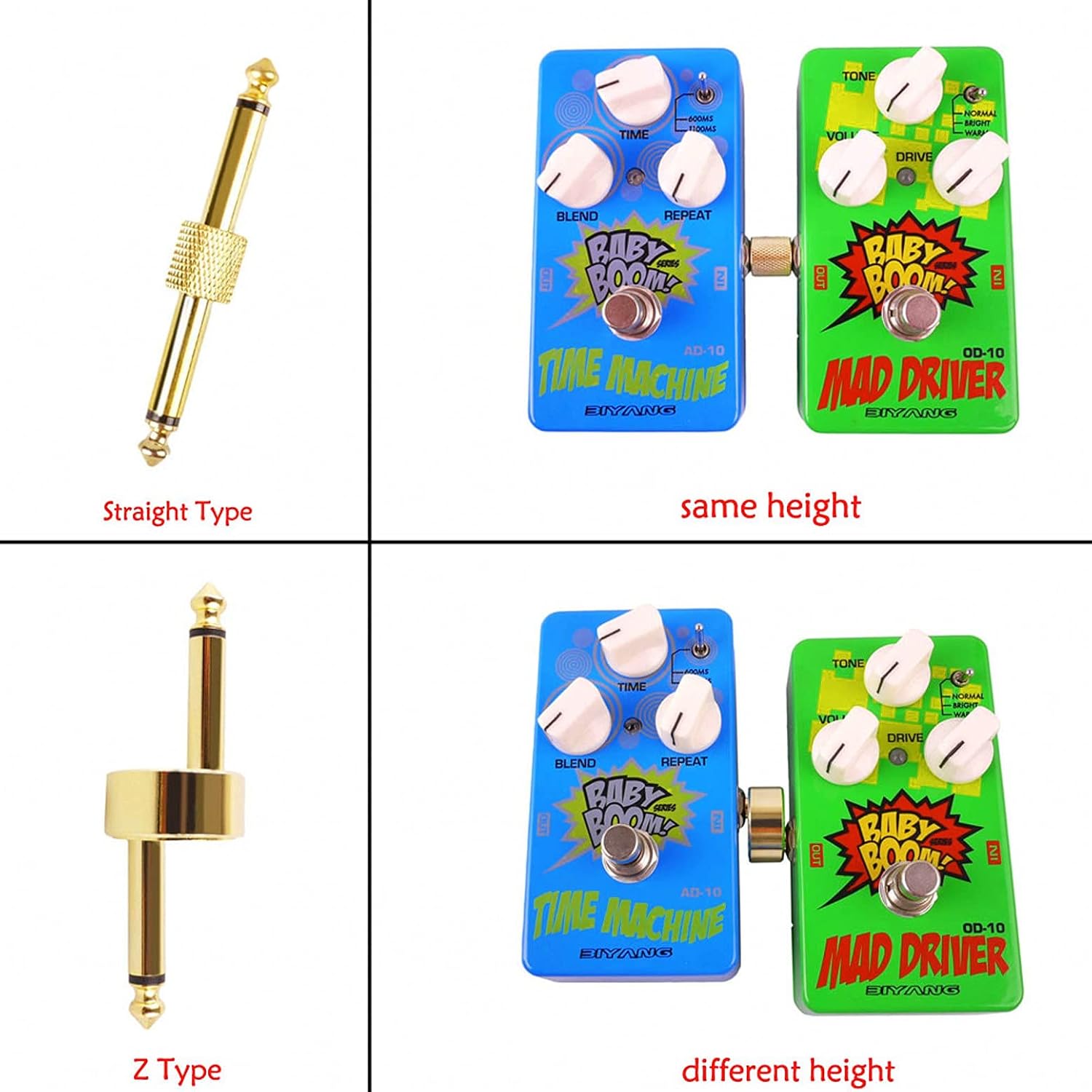 JZK 4 PCS straight and Z type, guitar pedal connector gold colour, 6.35mm guitar effect pedal connector, guitar pedal coupler - Image 4