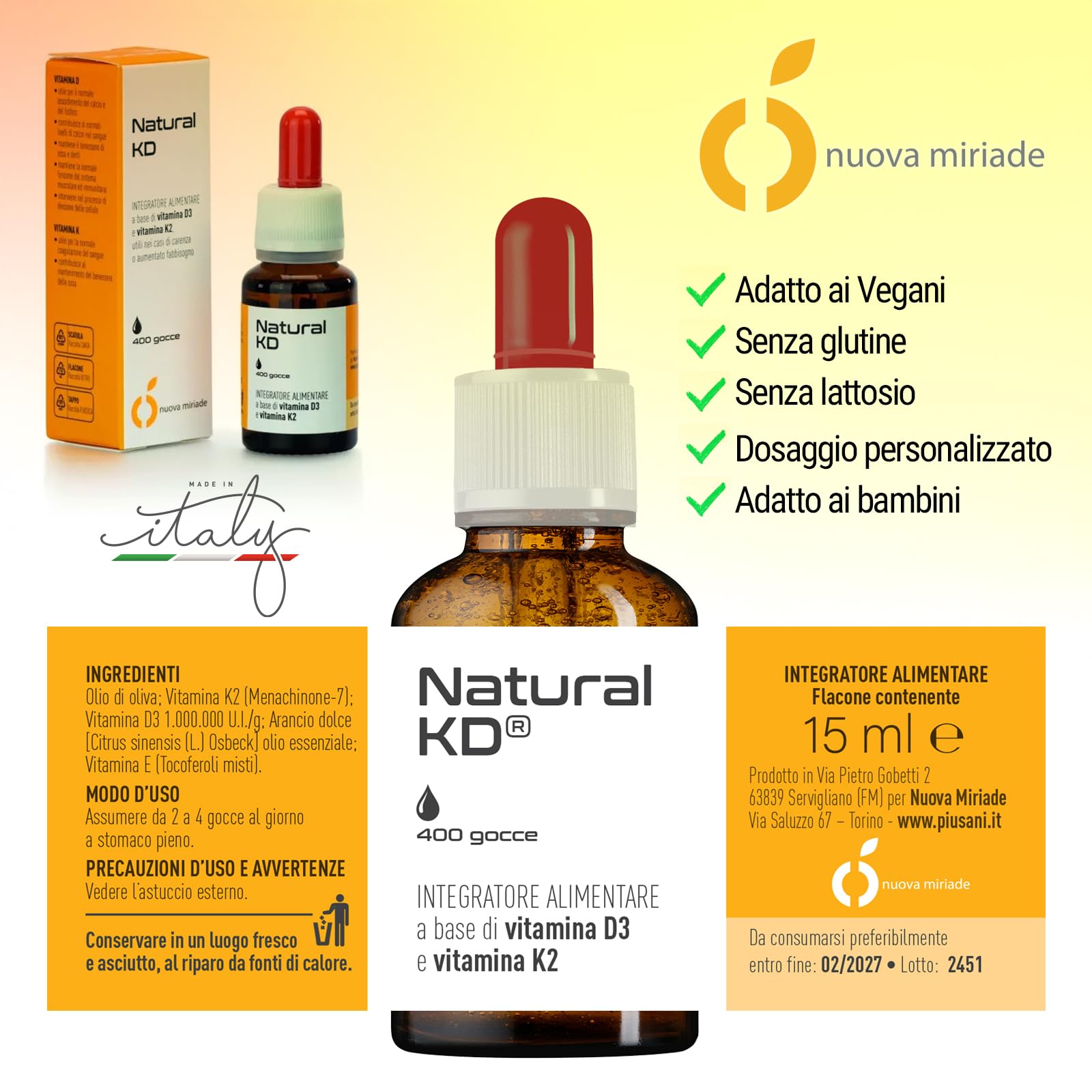 Vitamina D3 K2 in Gocce Vegano da Lichene Islandese – Integratore al Gusto Arancia per Ossa e Sistema Immunitario – Dosaggio Personalizzabile (500 UI/goccia) – Ideale per Difficoltà a Deglutire