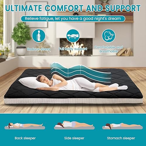 Miniatura 6 de SUNYRISY Colchón futón japonés, colchón plegable grueso, cubrecolchón enrollable para dormir, tapete de tatami, tumbona de suelo, cama de invitados