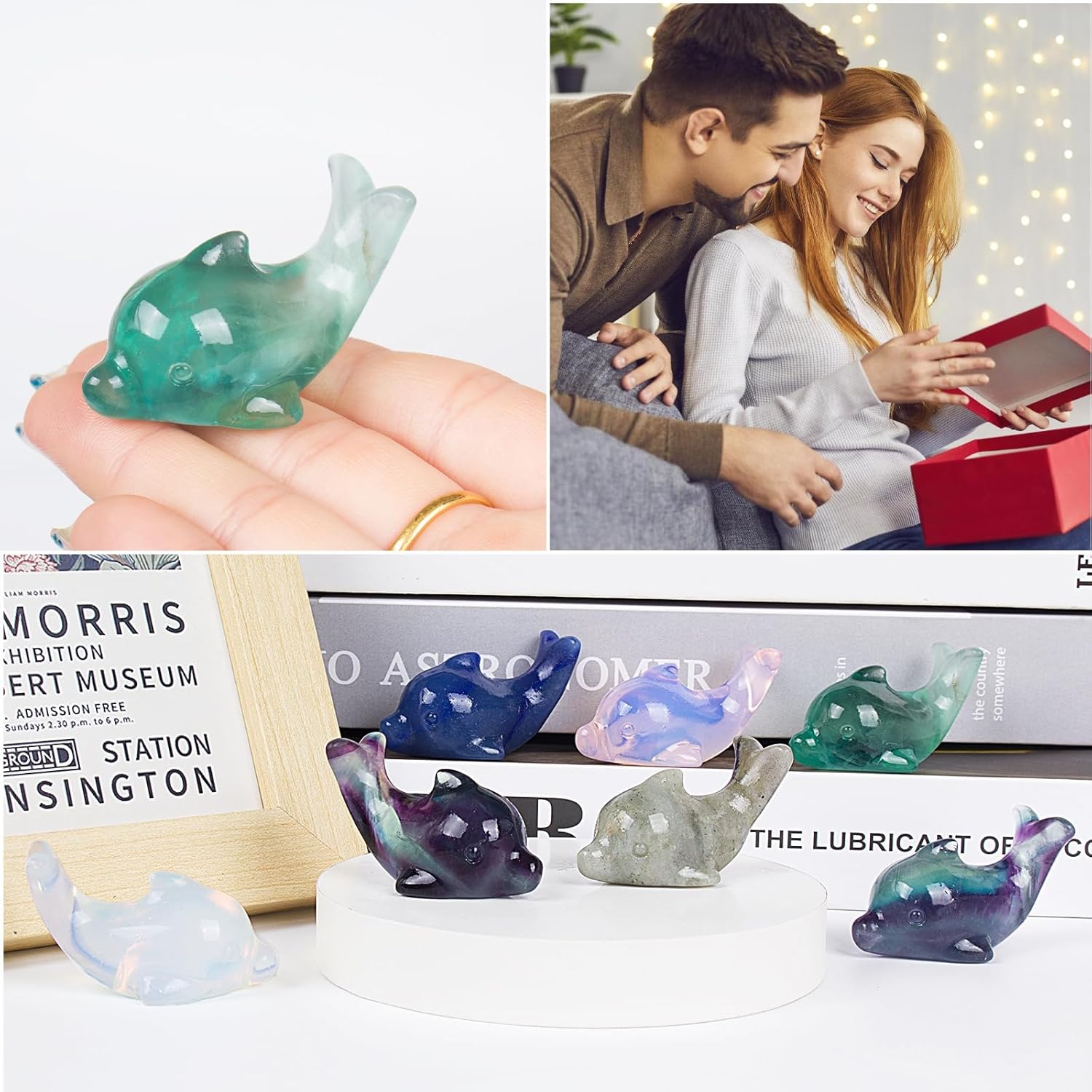 Rainbow Fluorite Crystal Dolphin Carving Hand Carved,1.8 Inch Dolphin Figurine Polished Gemstone Animal Sculpture Healing Stone Meditation Decor Gift Collection - Image 6