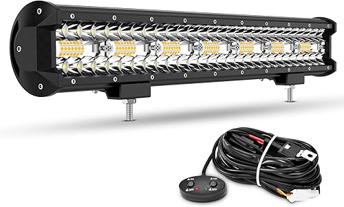 Miniatura 1 de AUTOSAVER88 Barra de luz LED de 20 pulgadas, 420 W, haz combinado de triple fila e inundación, luz LED ámbar blanca estroboscópica, 6 modos, luz de