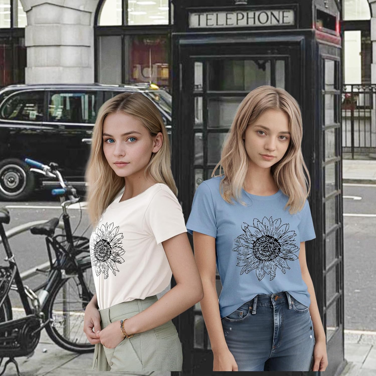 Women's Floral T-Shirts Graphic Loose Tees Sunflower Graphic Summer Short Sleeve Boho Casual Tops - Image 2