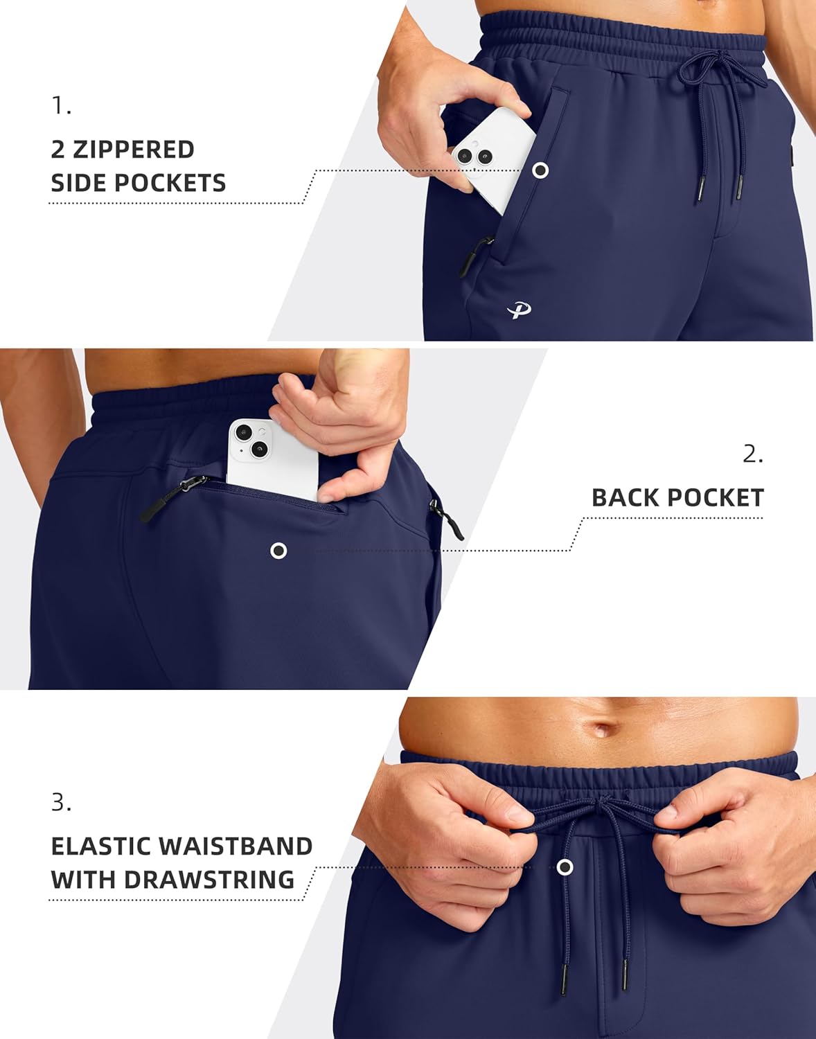 Pudolla Men's Fleece Joggers with 3 Zipper Pockets Warm Athletic Pants Winter Workout Gym Running Sweatpants for Men - Image 7