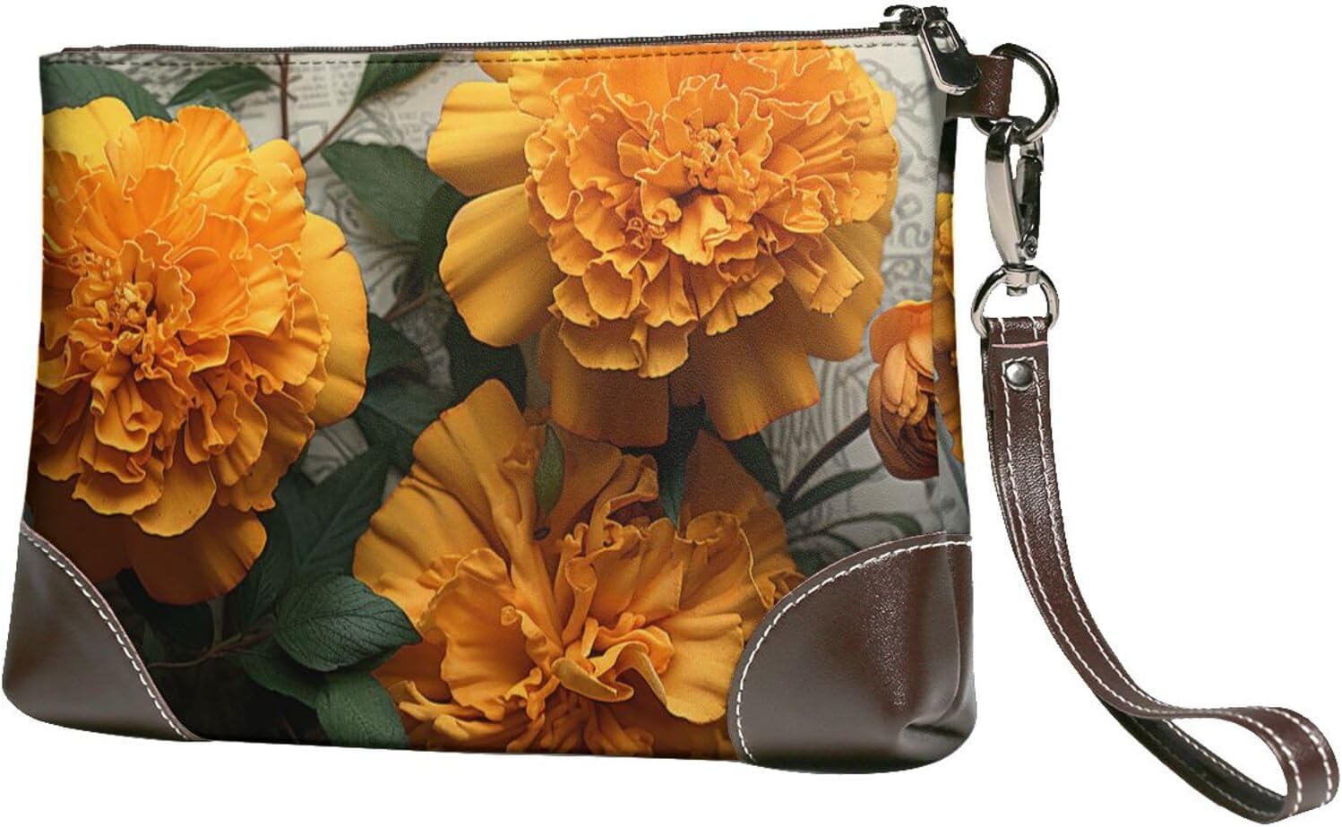 Leather Wristlet Wallet Clutch Purses For Women Ultra-Slim Ladies Handbags Credit Card Holder Marigold Wallet Purses Cell Phone Pouch Bag For Party And Prom, Beach Bag