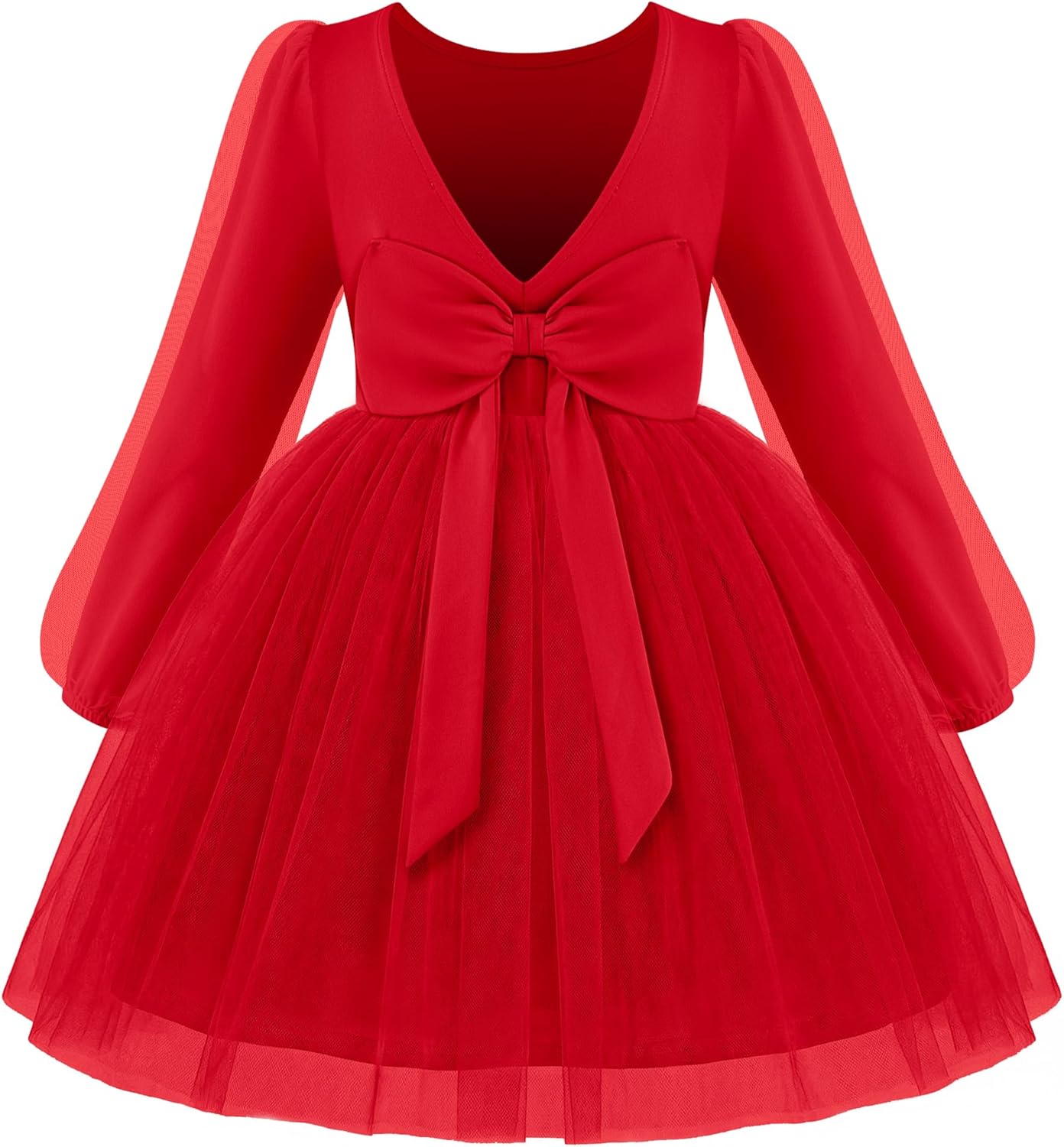 Arshiner Toddler Girls V Back Tutu Dress Tulle Puff Long Sleeve Wedding Birthday Party Fall Toddlers Dresses