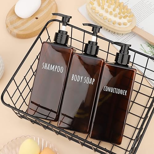 Miniatura 7 de Segbeauty Dispensador de loción de 16.9 onzas, 3 botellas de champú cuadradas recargables con bomba, botellas vacías de plástico para ducha de baño,