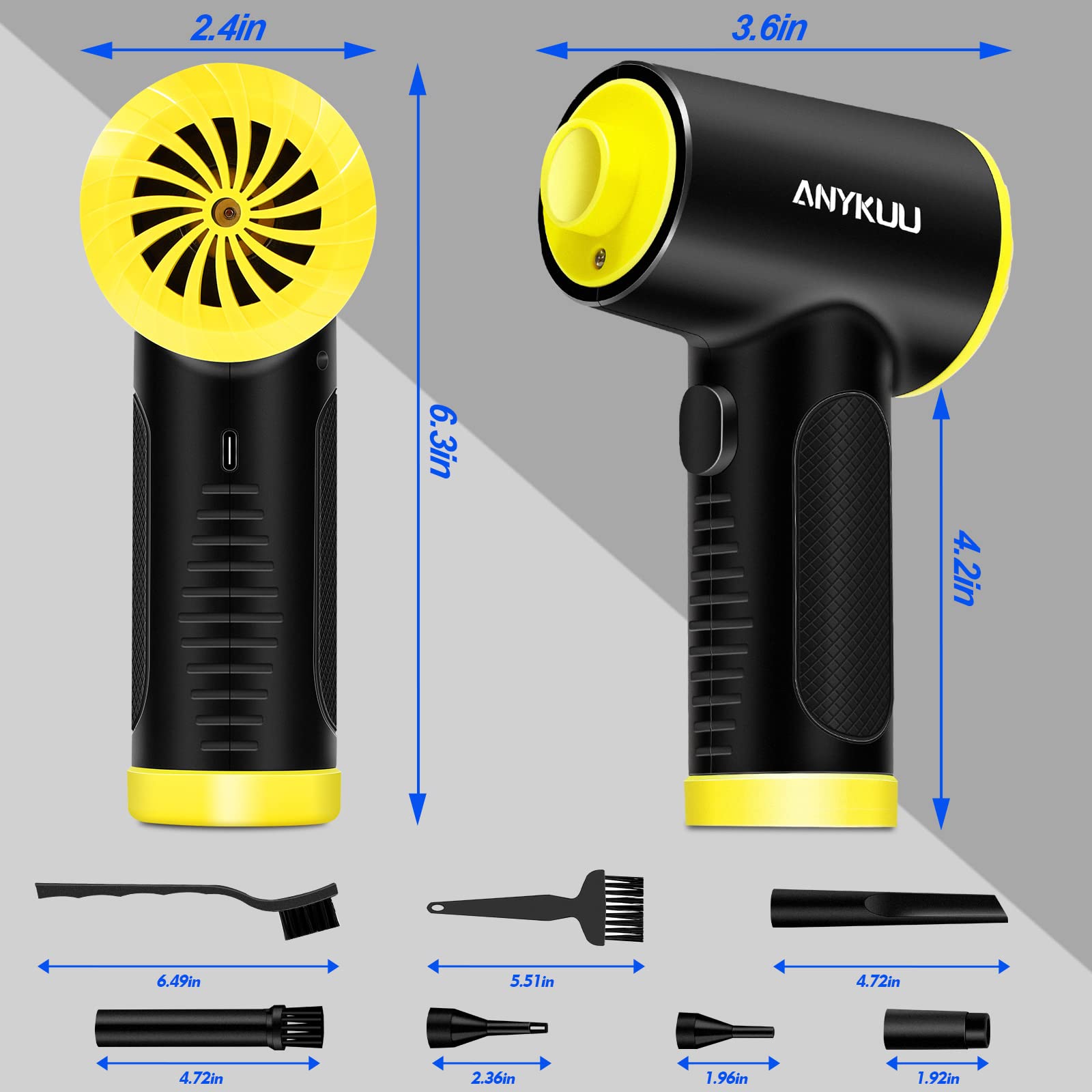 Anykuu Souffleur PC Electrique 7500 mAh，90000 TR/Min 3 Vitesses Bombe - Air Comprimé Nettoyage avec Lumière LED，Aspirateur Voiture Rechargeable, Dépoussiérants Puissants.