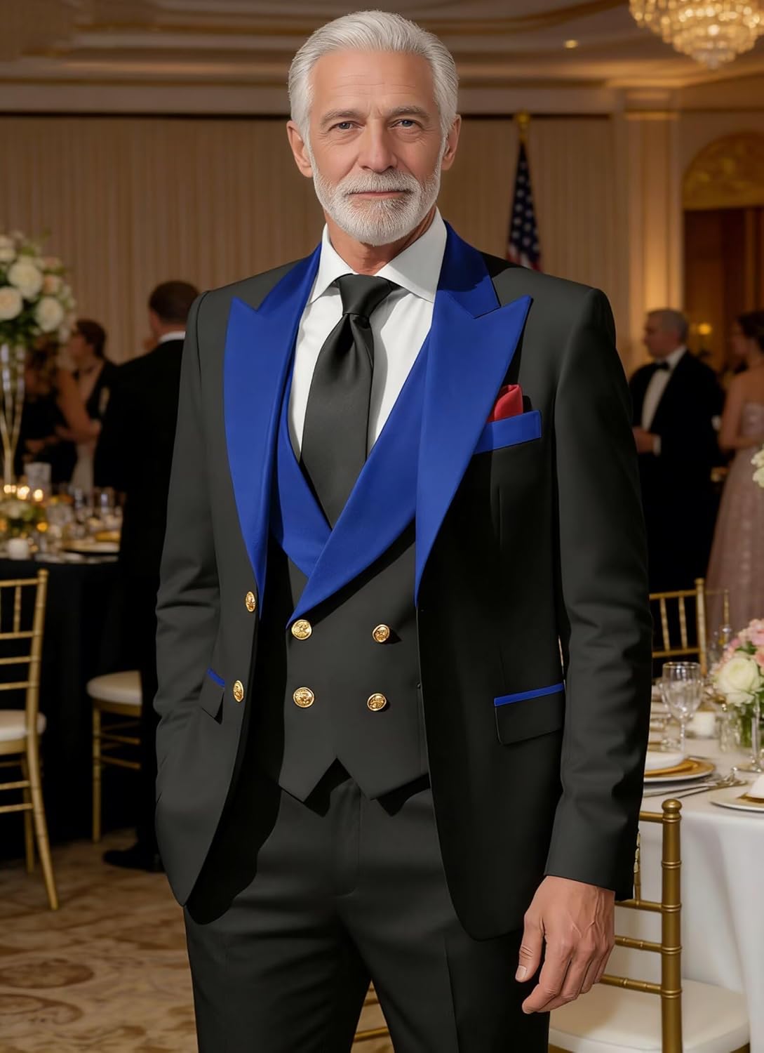 3 Pieces Double Breasted Tuxedos Suit Slim Fit Suits for Men Wedding Groom Suit Tux Prom Suits Blazer Vest Pants