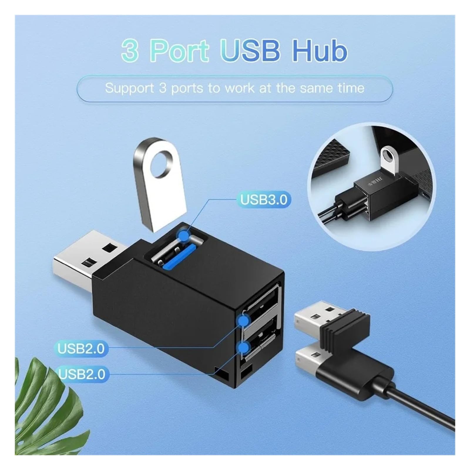 Hub USB 3.0 a 3 porte ad alta velocità per mini splitter per laptop PC Card Reader (bianco)