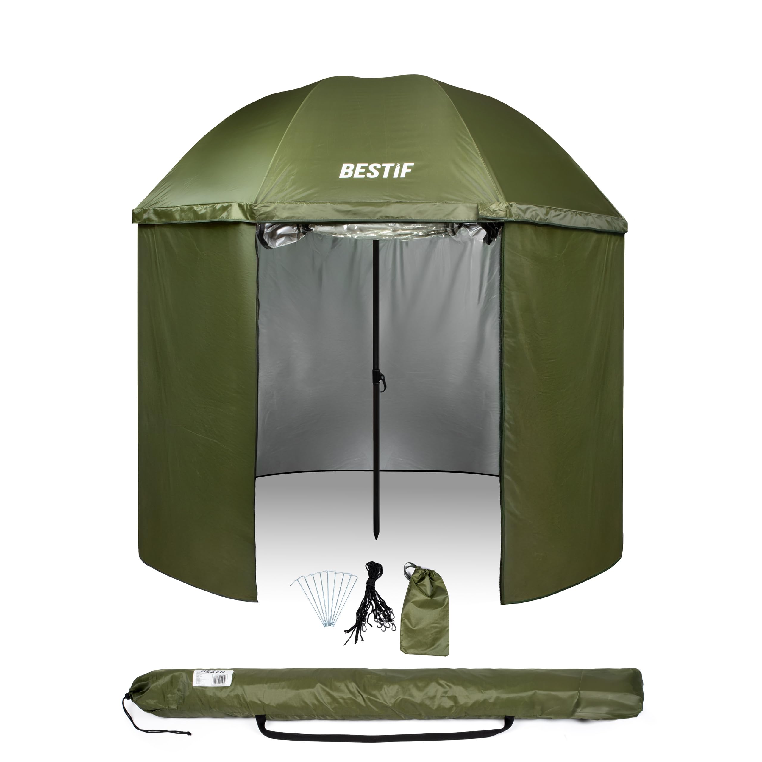 Parapluie de pêche avec paroi latérale et fenêtre - Imperméable, pliable - Coupe-vent - Pour pêcheur - 205 cm