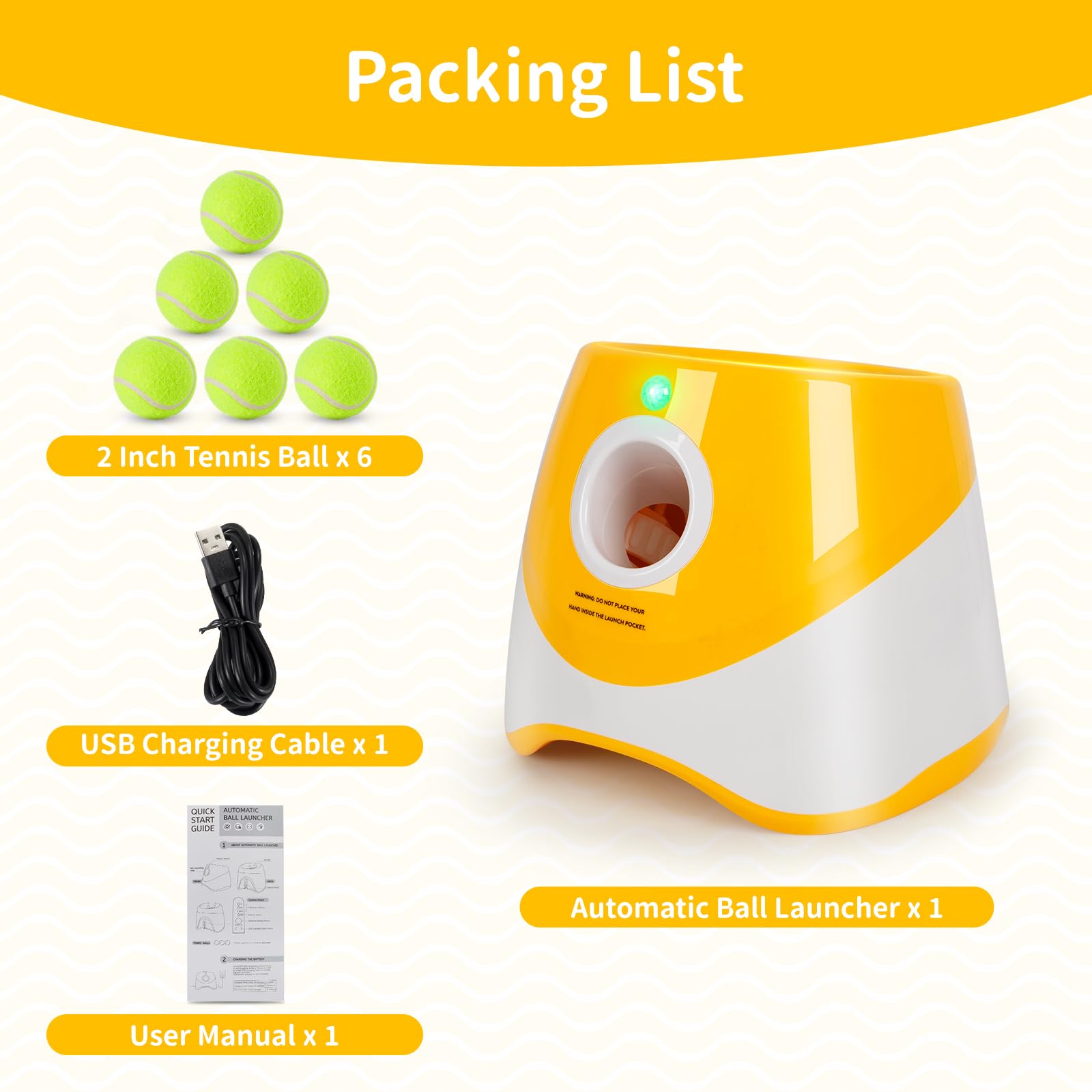 Lancia Palline per Cani, Spara Palline Automatico con 6 Palline, Giocattoli Interattivi per Cani di Piccola Taglia, Macchina Lanciapalle per Cane per Interni ed Esterni, Arancia