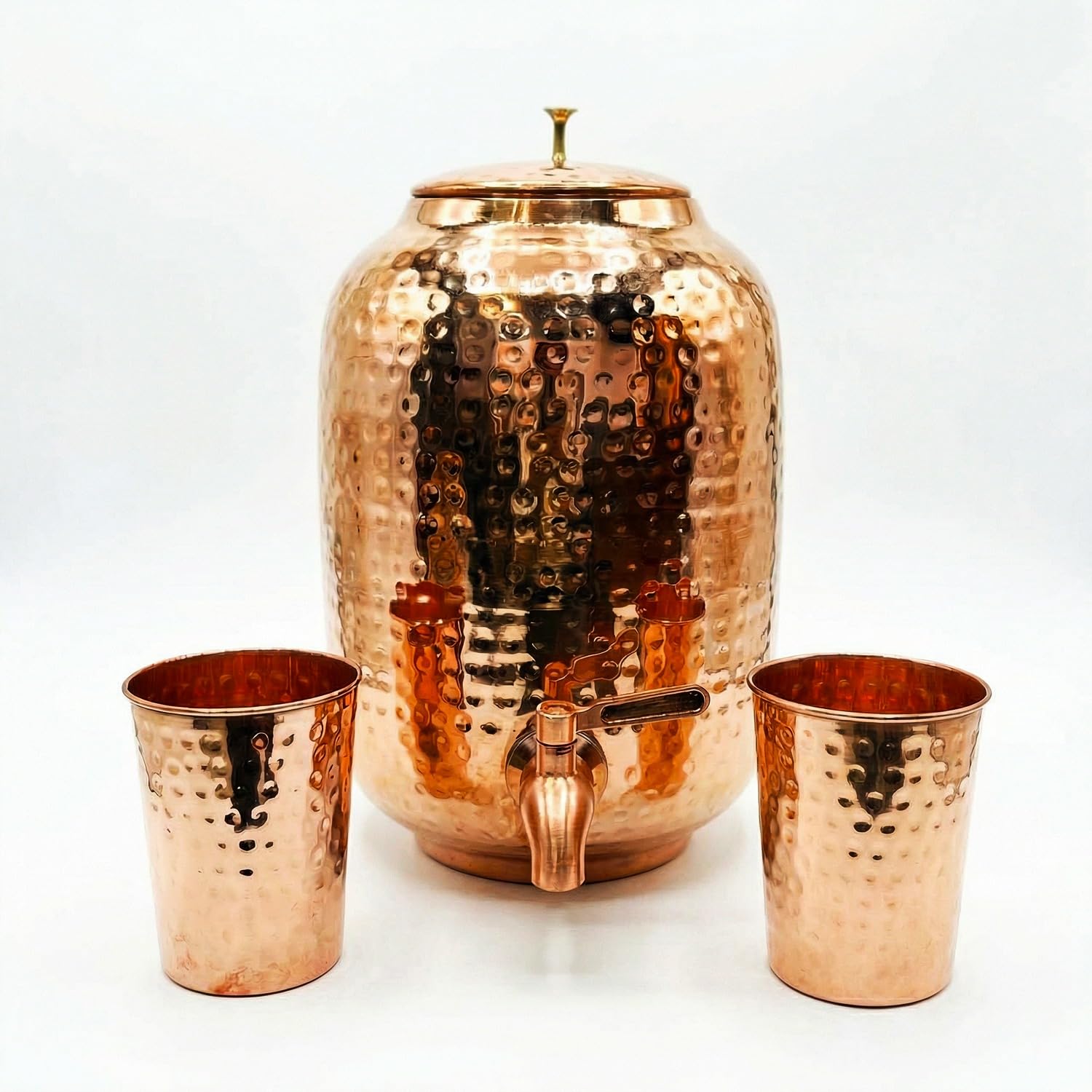 Kupfer Wasserspender 4 Liter Mit 2 Bechern, 99.99% Reines Kupfer, Keine Innenbeschichtung, Auslaufsicherer Hahn, Weite Öffnung, Handgefertigt, Ayurvedisch, Antimikrobiell, Umweltfreundlich