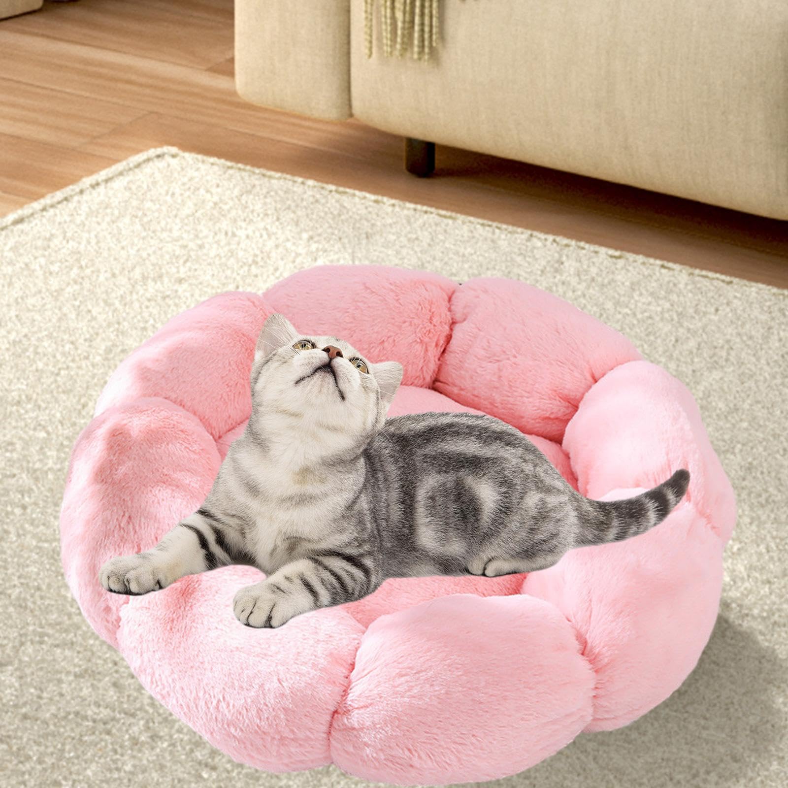 Cama Redonda para Mascotas Esterilla Térmica Antideslizante Manta Caliente Material Autocalentable Y Suave Adecuada para Gatos Perros Interiores, Rosa 60cm