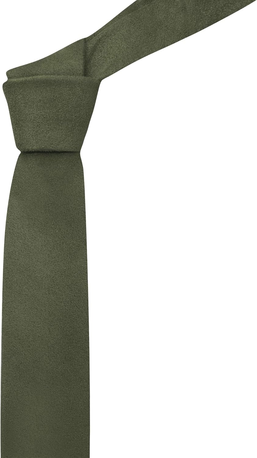 King & Priory Luxury Dark Olive Green Suede Necktie, Moleskin