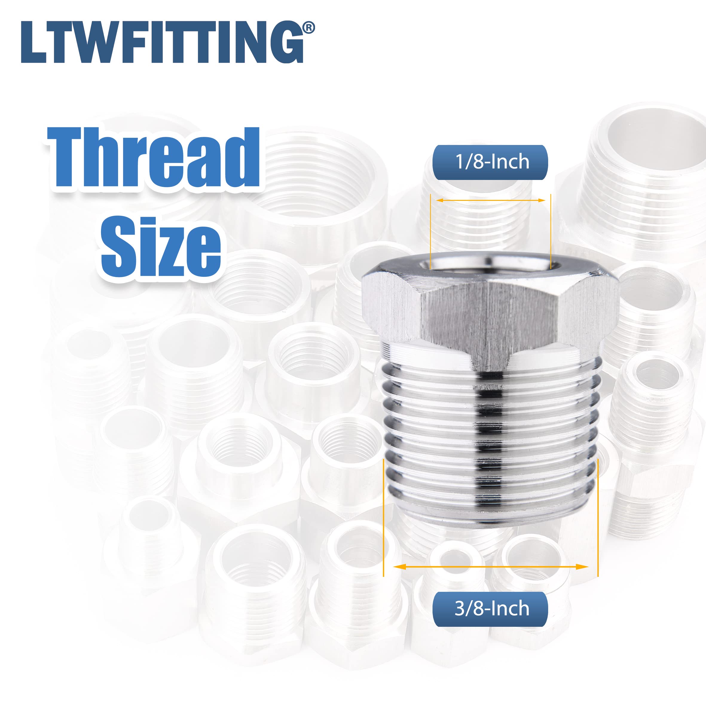 LTWFITTING Stainless Steel 316 Pipe Hex Bushing Reducer Fittings 3/8-Inch Male BSPT x 1/8-Inch Female BSPP (Pack of 10) - Image 3