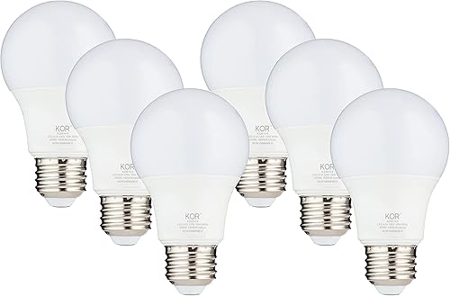 KOR Bombillas LED  Paquete de 6 bombillas blancas frías de 4000 K  Base E26, tamaño A19, 15 W (equivalente incandescente de 100 W)  Bombillas de