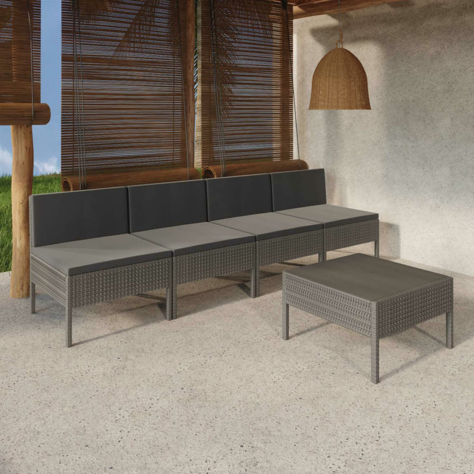 Salon de jardin 5 pièces avec coussins Homgoday ensemble modulable gris