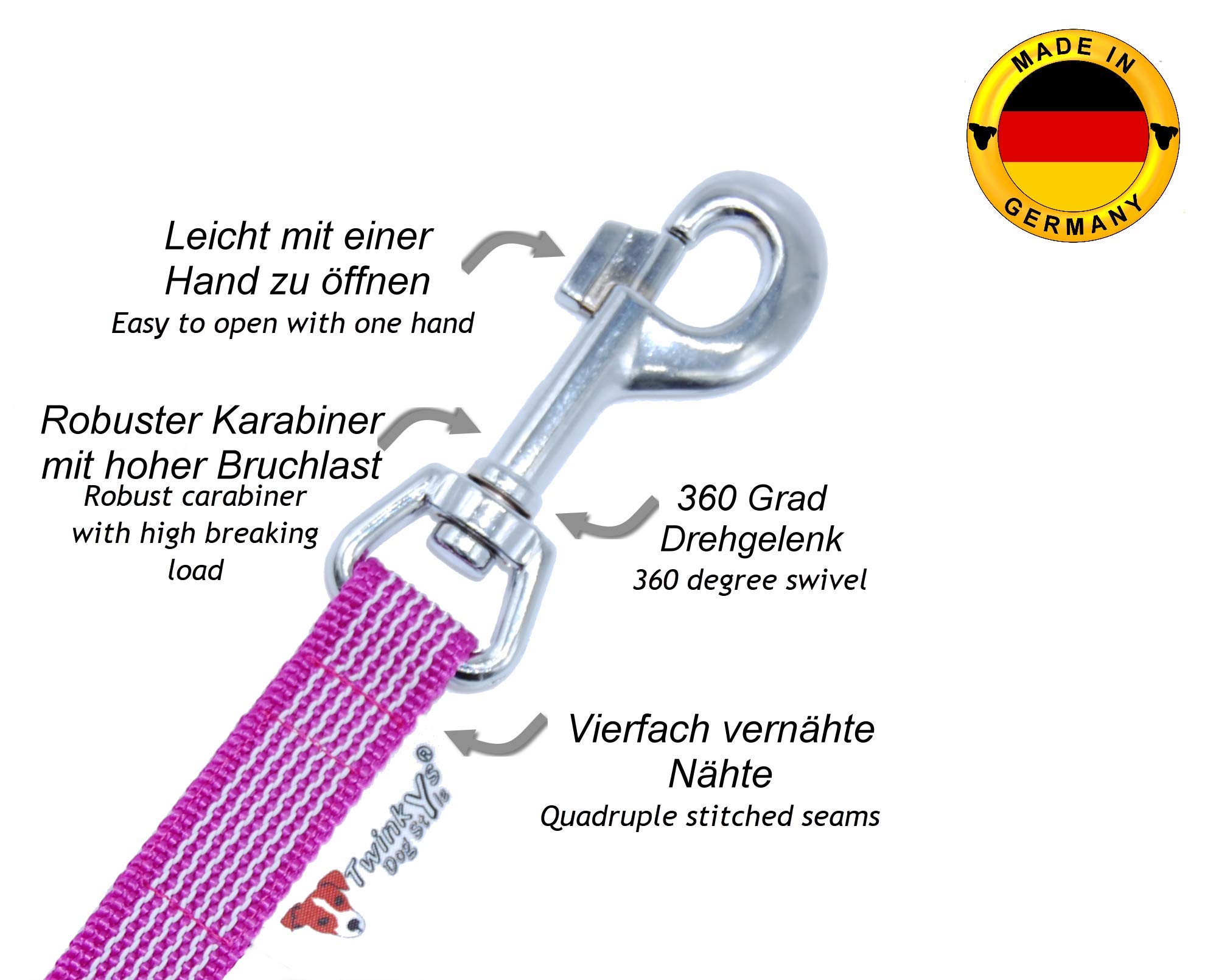 Correa De Perro 15 Metros Twinkys Dog Style Made IN Germany Correa DE ADIESTRAMIENTO Engomado 20 Mm De Ancho Para Perros De Hasta 50 Kilos - Tiene ASA 10 Metros Rosado Correas De Entrenamiento Para Perros
