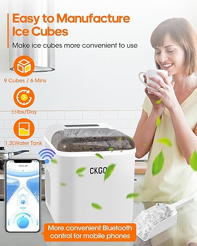 Miniatura 2 de Encimera para hacer hielo, 9 cubos en 6 minutos, 26 libras por día, máquina de hielo portátil con bala, máquina de hielo autolimpiante con cesta y