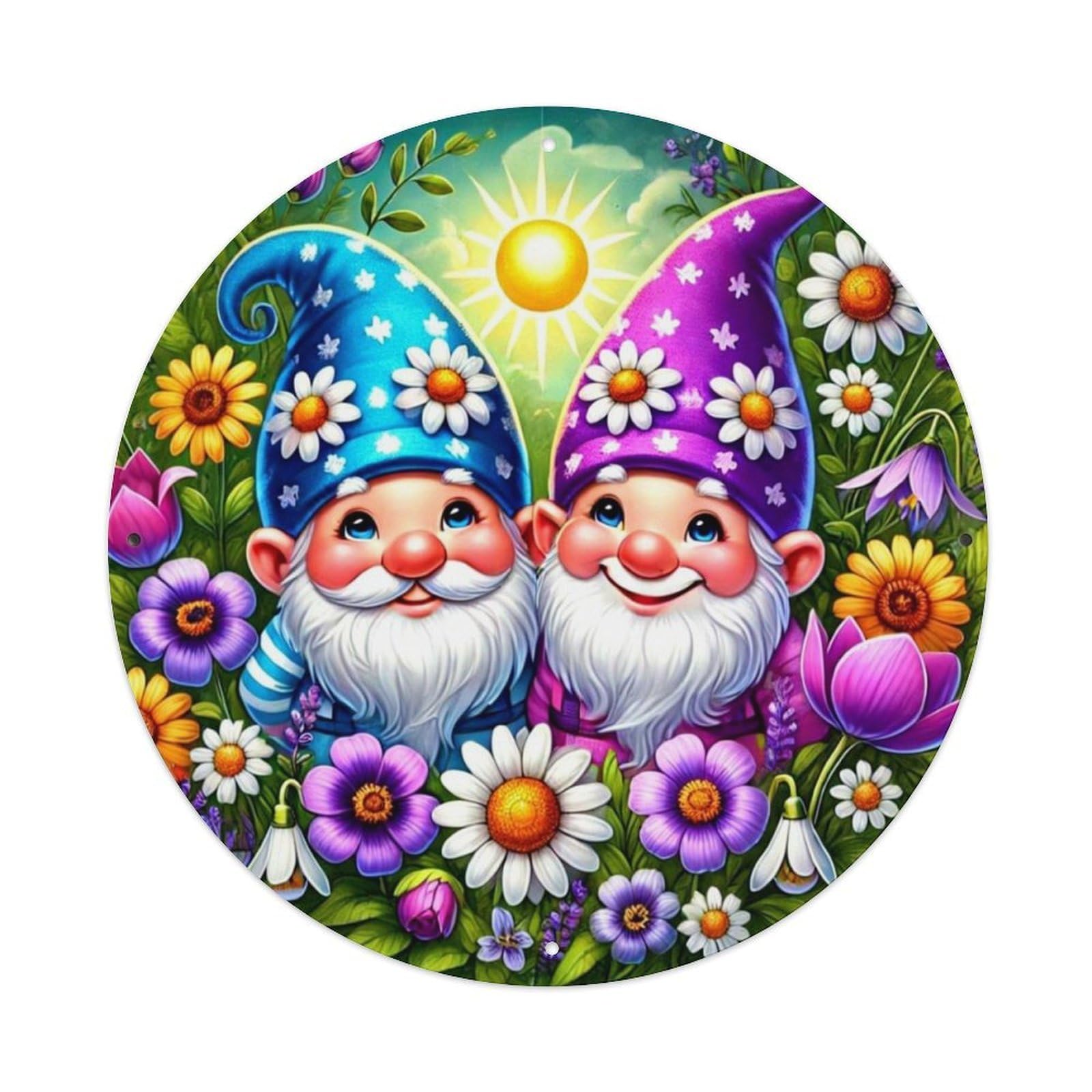 Gnomes Flowers Sun Garden Magic Tin Sign Metal Poster Vintage Metal Signs for Home Man Cave Bar Cafe Kitchen laundry room Wall Decorations Gift 8x8Inch