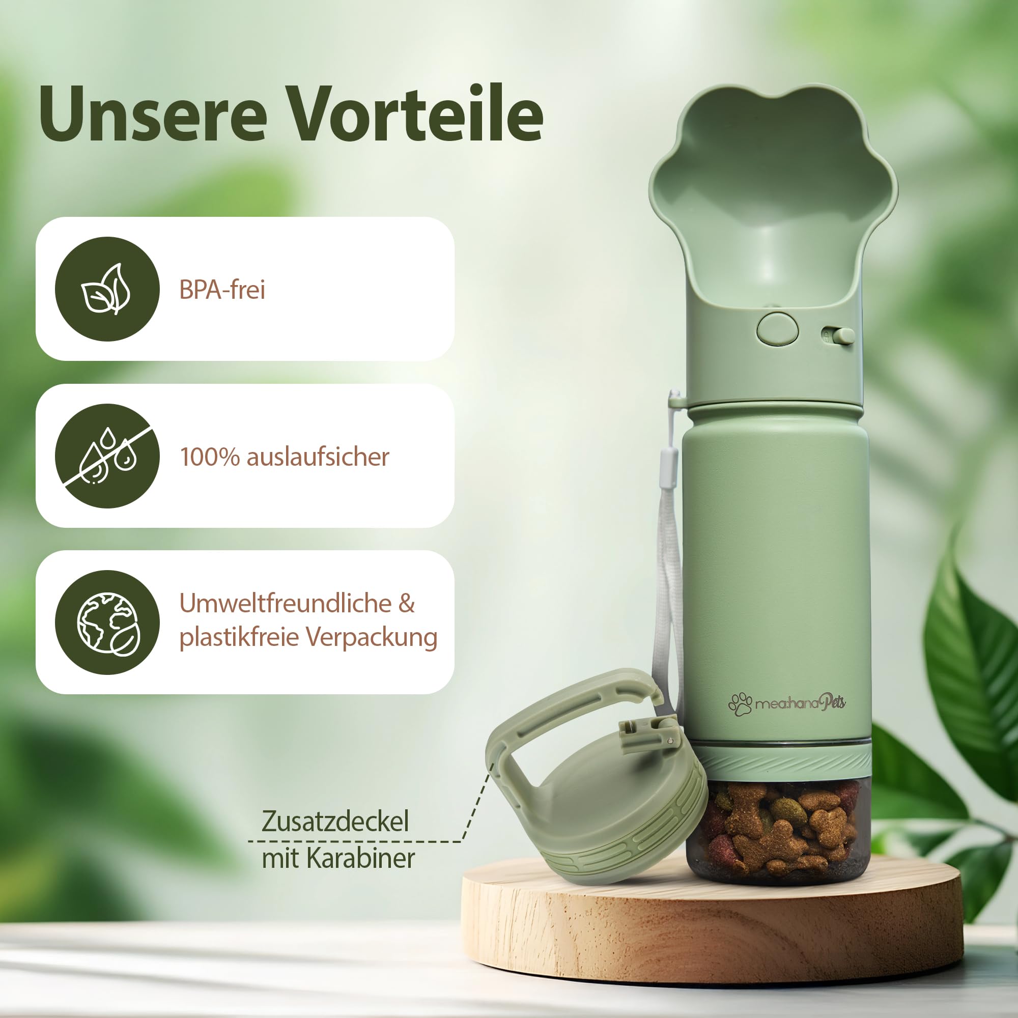 Pets Gourde isotherme en acier inoxydable pour les déplacements avec couvercle à boire et rangement Idéal pour les voyages, l'extérieur Avec couvercle supplémentaire avec mousqueton