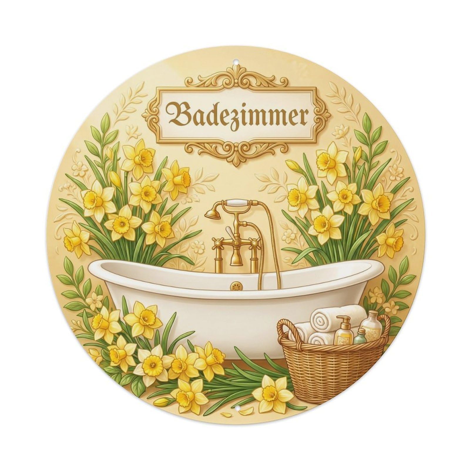 Yrnq Vintage Style Bathroom Daffodil Vintage Bathroom Wall 1 Vintage Metal Tin Sign Plaque Wall Decor For Cafe, Club, Garden Round Metal Poster 8X8inch