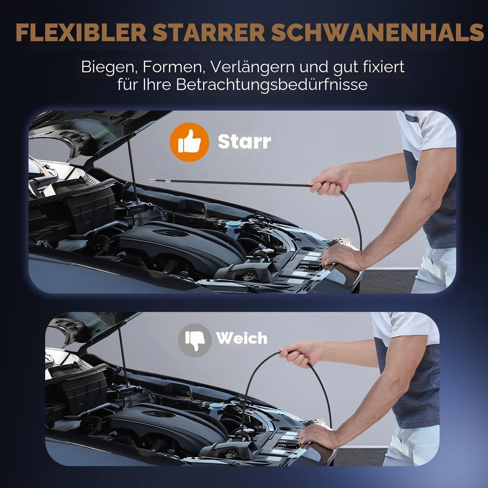 Doppeltes Endoskop 210° mit zwei Linsen, IPS-Endoskop-Kamera 7 Zoll (17,8 cm) 1080P mit Rollsteuerung, flexible wasserdichte Kamerasonde 6,5 mm für Inspektionen an der Wand, Auto