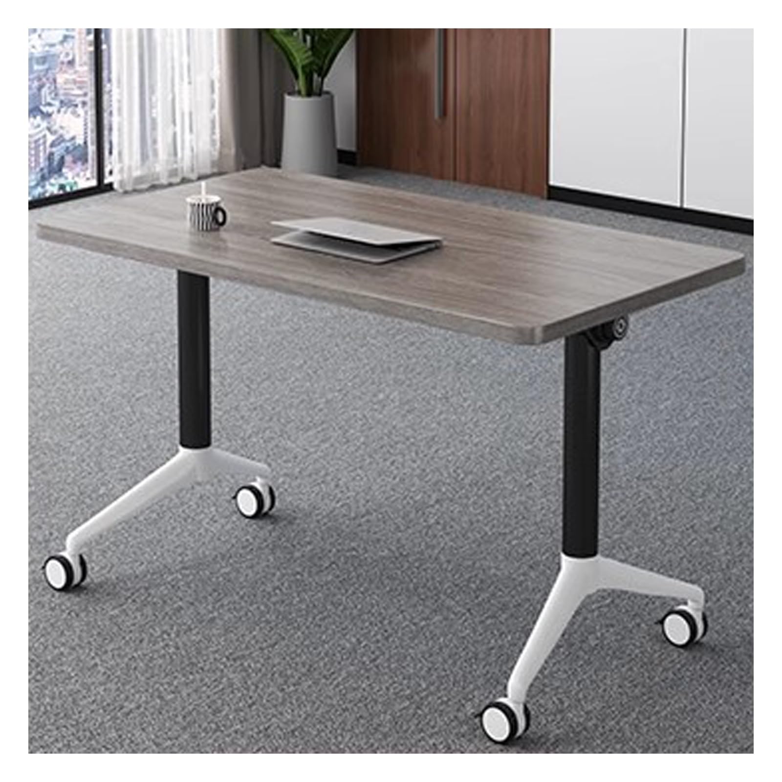 Table de conférence Pliante Portable, Bureau Assis-Debout Multifonctionnel pour Bureau, Salle de Classe, Formation, Grise, 160 x 40 x 75 cm, réunion Mobile pour événements