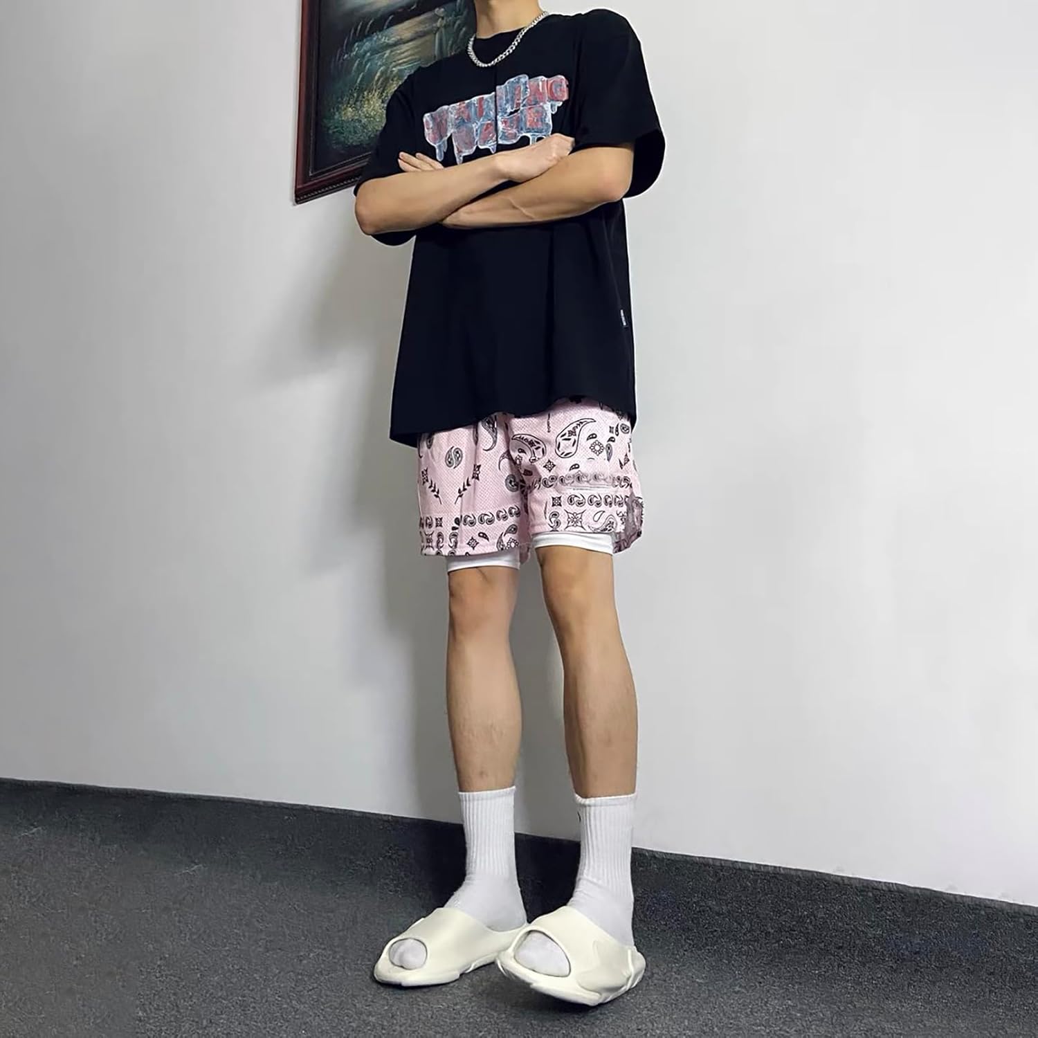 BOOMLEMON Mens Paisley Shorts Mesh Graphic Print Retro Casual Shorts Athletic Gym Basketball Running Short Pants - Image 2