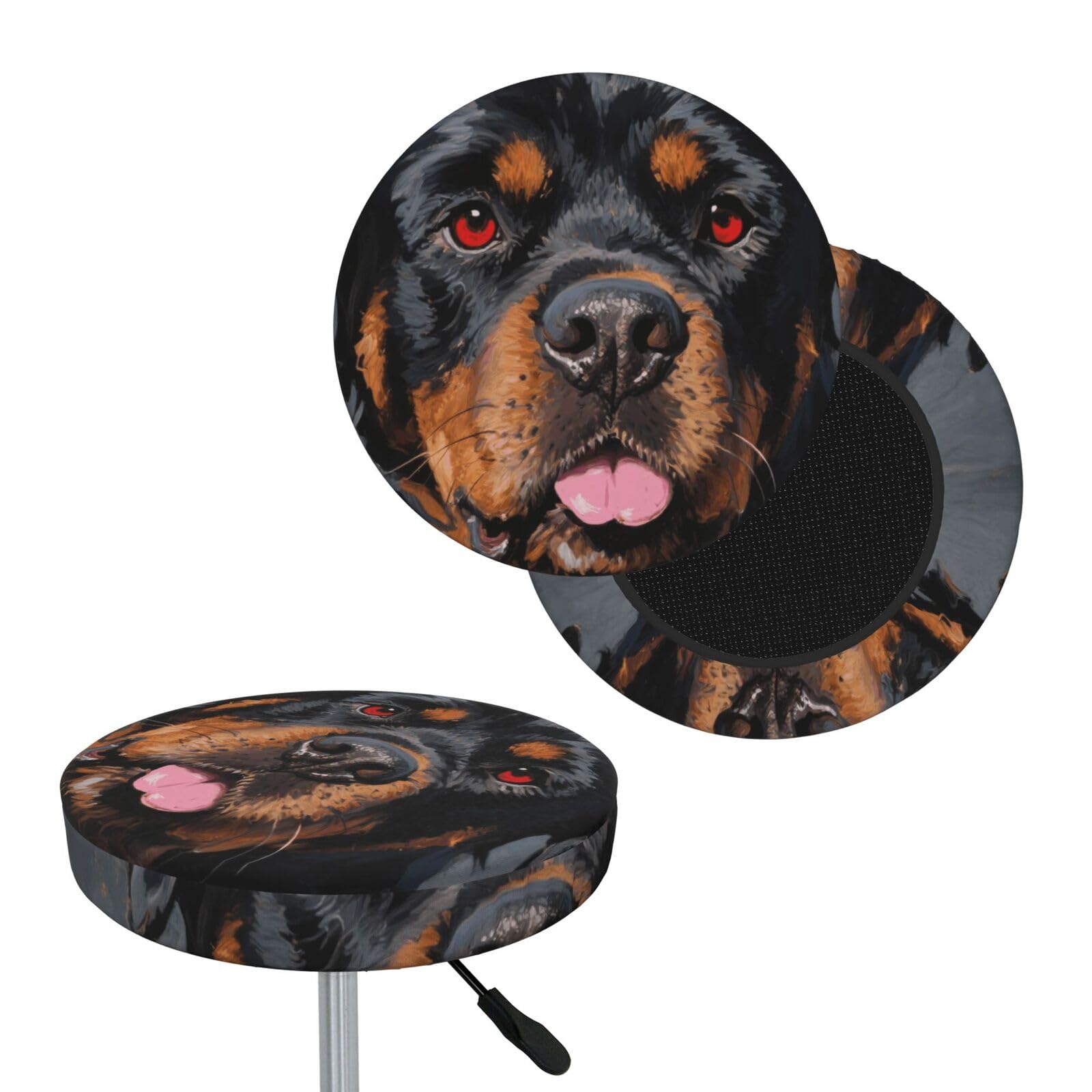 FekiLoot Cool Rottweiler Dog Art Round Bar Stool Covers Stretch Washable Bar Stool Covers Dustproof Slipcover Bar Chair Covers with Elastic Band for Bar Kitchen Living Room Decor 12 Inch