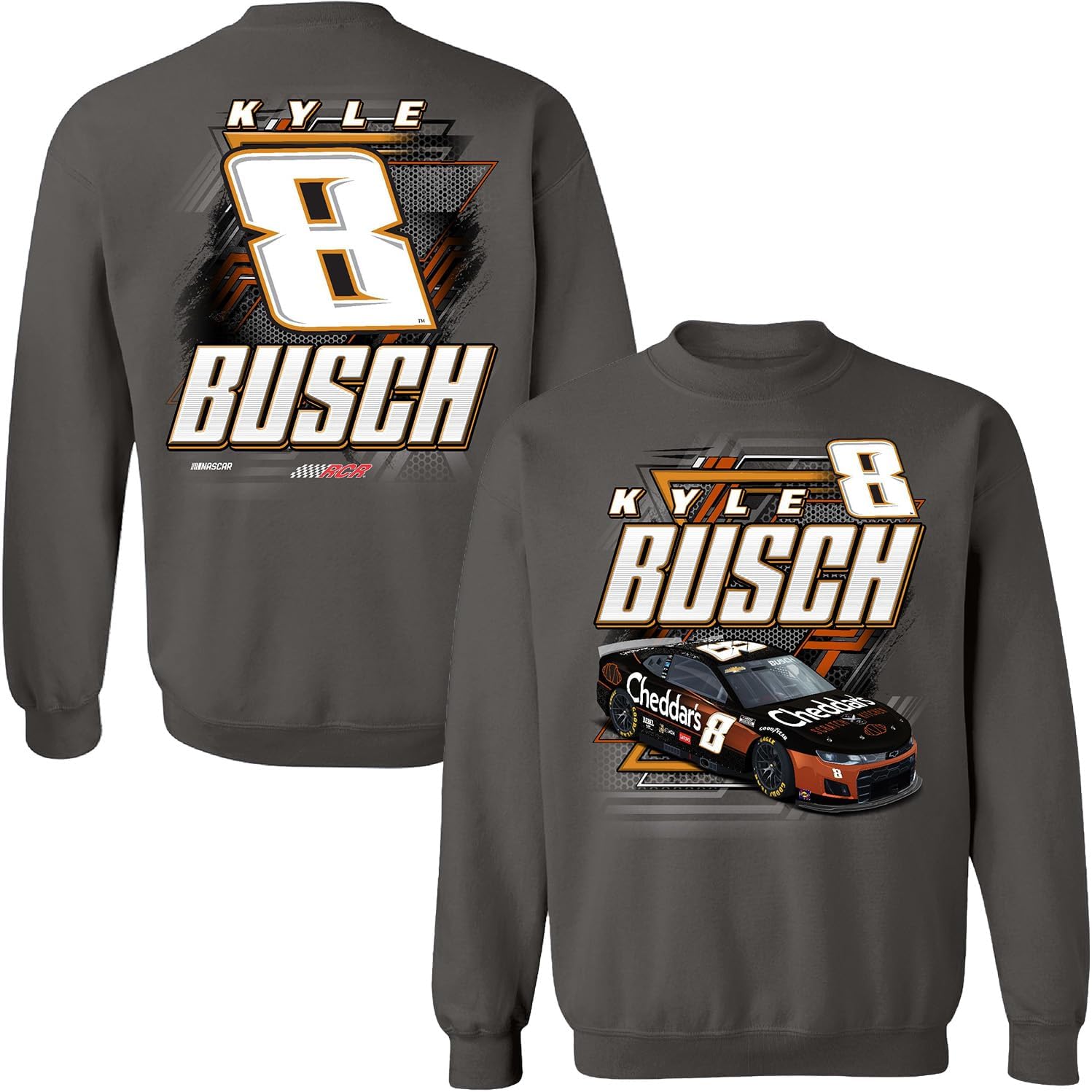Checkered Flag Sports Kyle Busch 2024 Cheddar's #8 Car Crewneck Sweatshirt Charcoal Gray