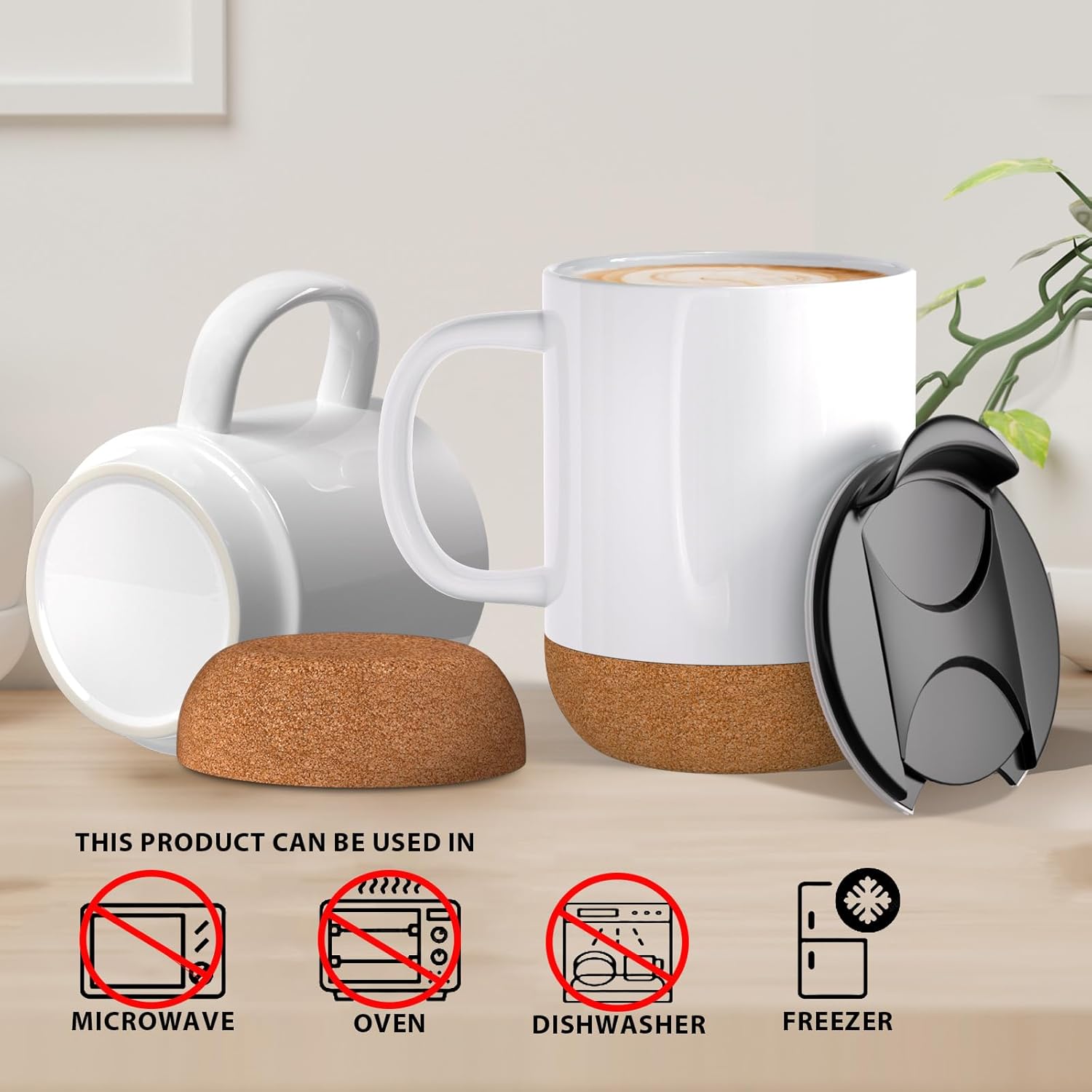 15oz Sublimation Mugs Set of 12,Ceramic Coffee Cups with Handle and bottom cork pad,Tea Cups for Coffee,Soup,Latte,Mug Set Gift for Wedding,Microwave and Dishwasher Safe (white-glossy-12p)
