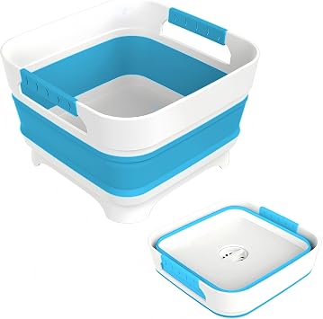 MontNorth 2.4 Gal Collapsbile Wash Basin with Drian Plug,9L Dish Pan for Soaking Baby Bottles,Portable Sink, Multiuse Foldable Bucket,Ice Beverage Tubs for Camping, Vegetable Washing, RV Blue