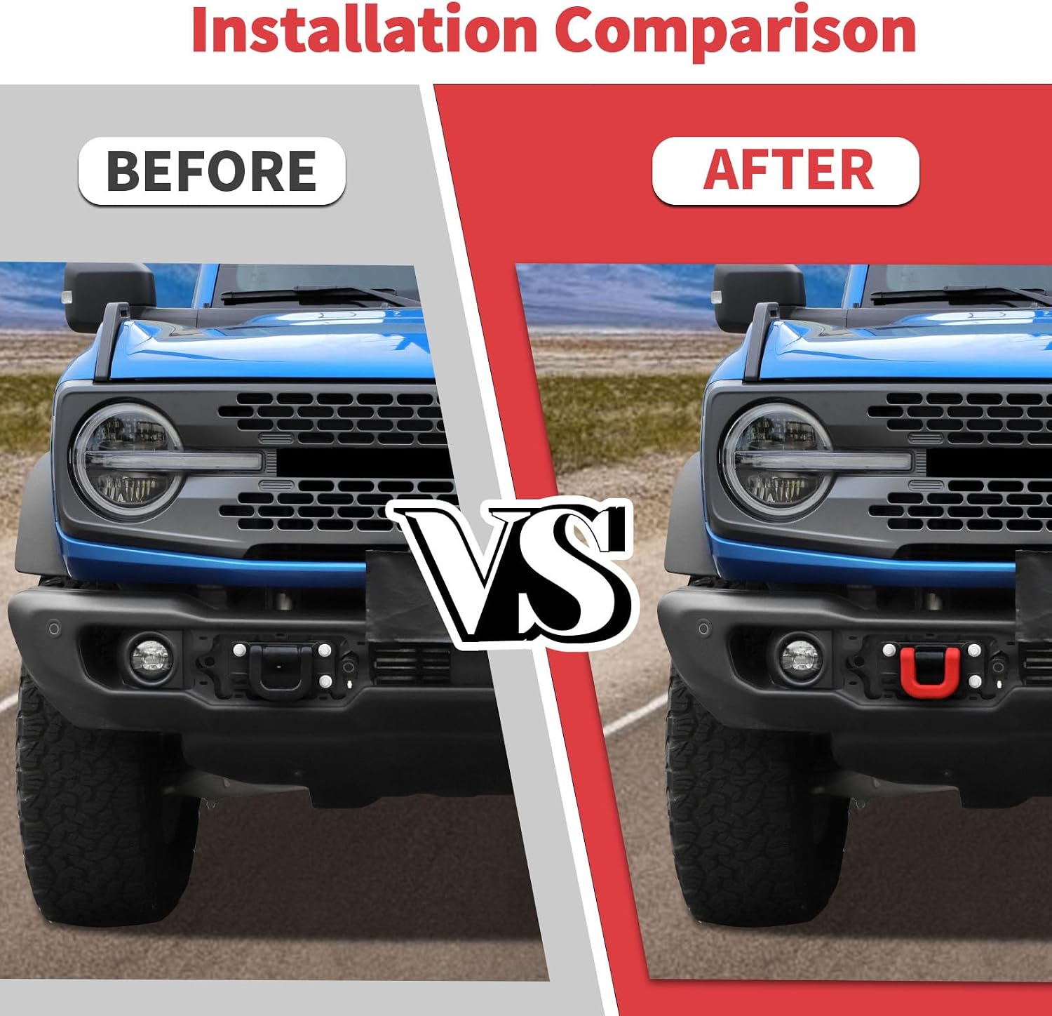 Jimen for Bronco Tow Hook Covers, 2PCS Front Bumper Tow Hook Protector Fit for Ford Bronco 2021-2024 (Red)