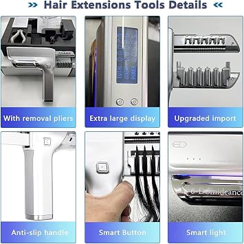 6D Hair Extensions Machine Kit, Hair Extension Gun for Salon, combline Hair Extension Machine, with Pliers、Buckle Row、Tray,Tool-Gold-Tray
