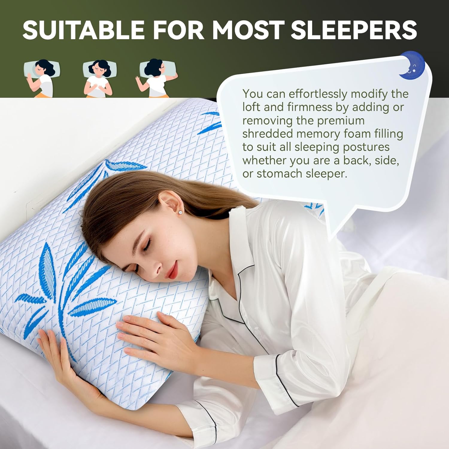 2 Pack King Size Rayon Derived from Bamboo Pillow, Cooling Shredded Memory Foam Pillows, Adjustable Soft & Firm Gel Bed Pillows for Side, Back, and Stomach Sleepers