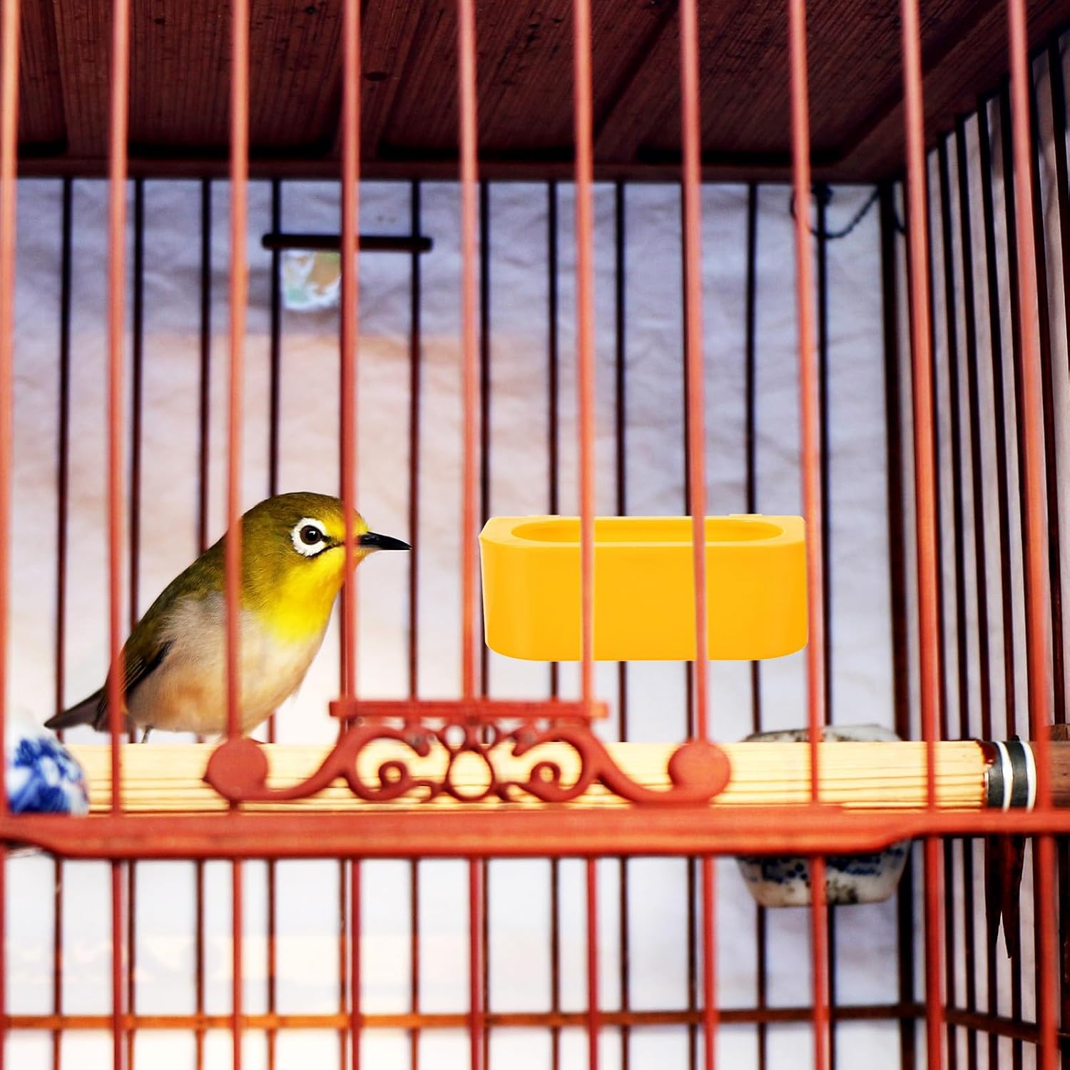 Bird Cage Feed Container Hanging Plastic Yellow Large Capacity image 5