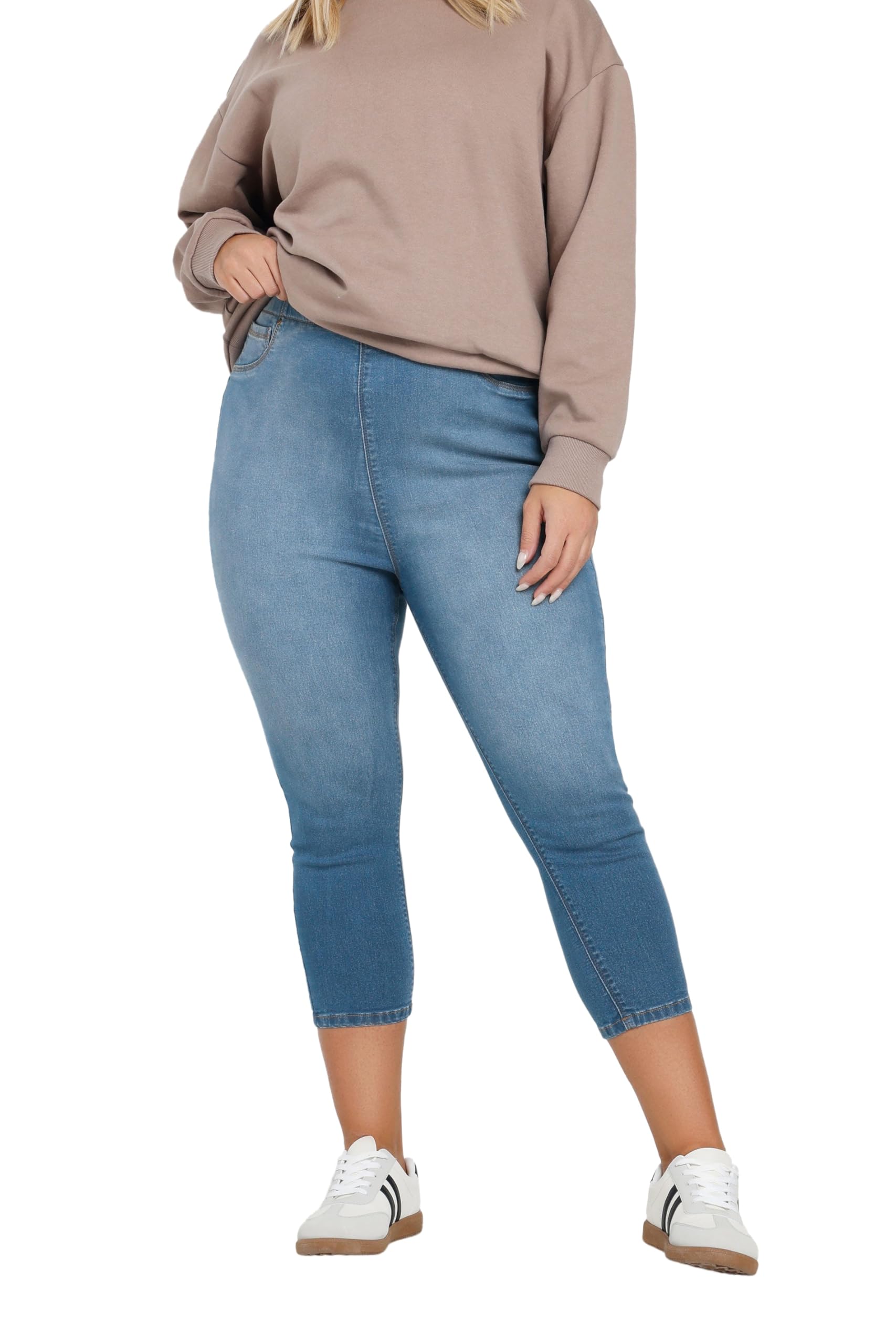 Yours Women's Cropped Jeggings Jeans in Blue | Size: 26