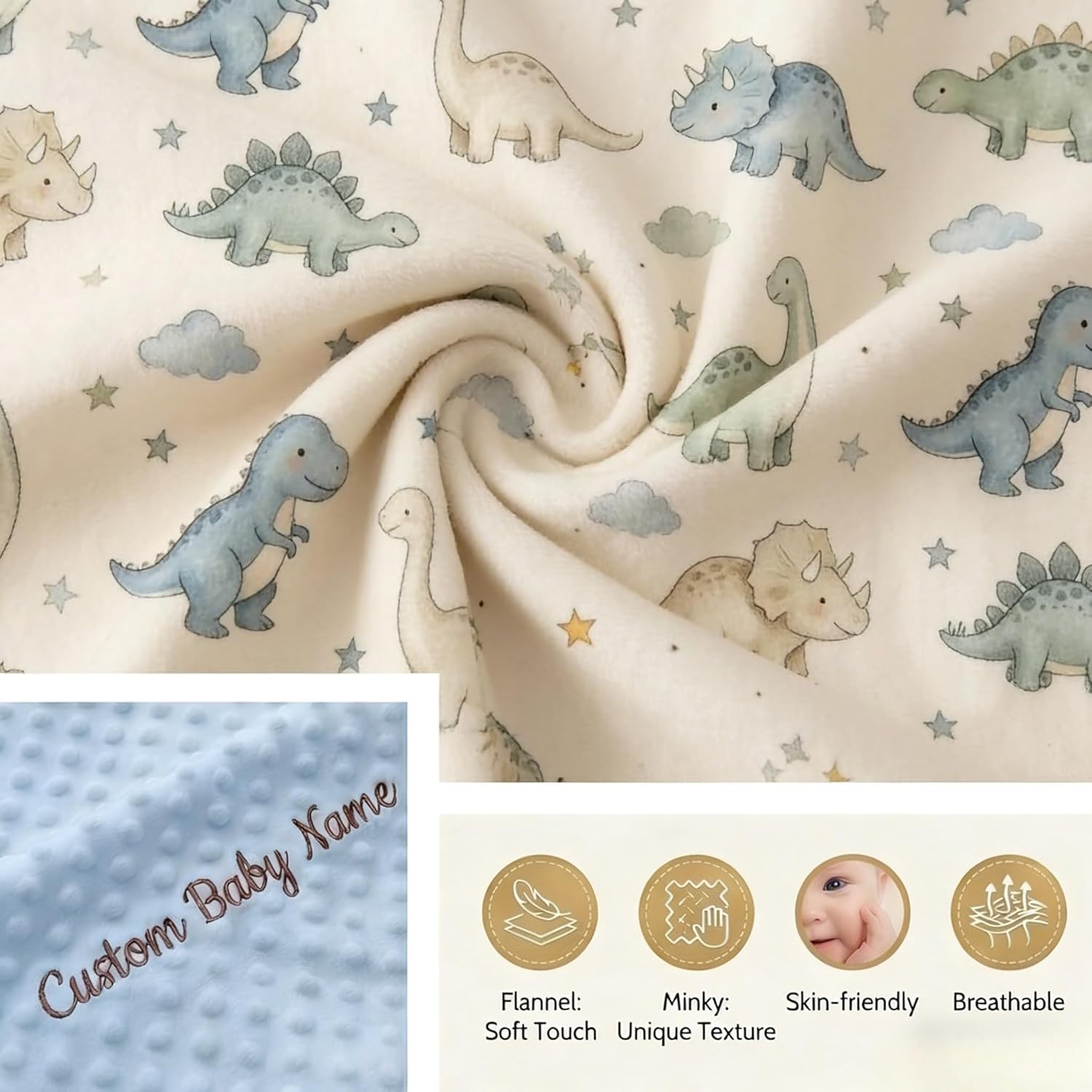 Custom Baby Blanket Personalized Name - Embroidered Boy Blanket for Newborn, Minky Dot Security Stroller Quilt, Essential Personalized Baby Gifts for Boys (Blue)