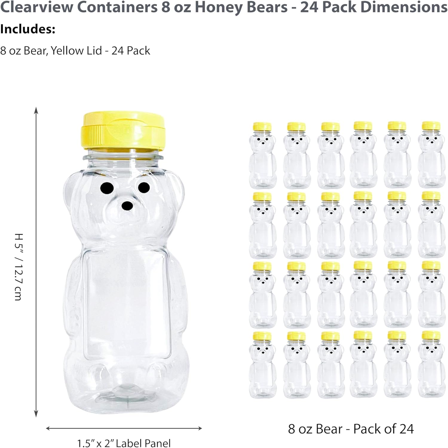 8 Ounce Plastic Squeezable Honey Bears with Sealable Flip Top Lids - BPA Free, Hand Wash Only (Yellow, 24 Pack)