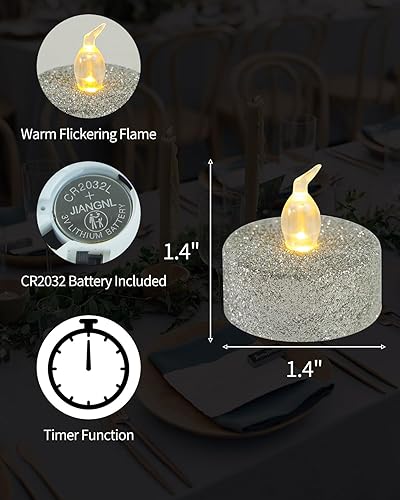 Miniatura 9 de Velas de té negras con temporizador, velas brillantes con purpurina, funcionan con pilas para vacaciones, eventos, decoraciones de Halloween,