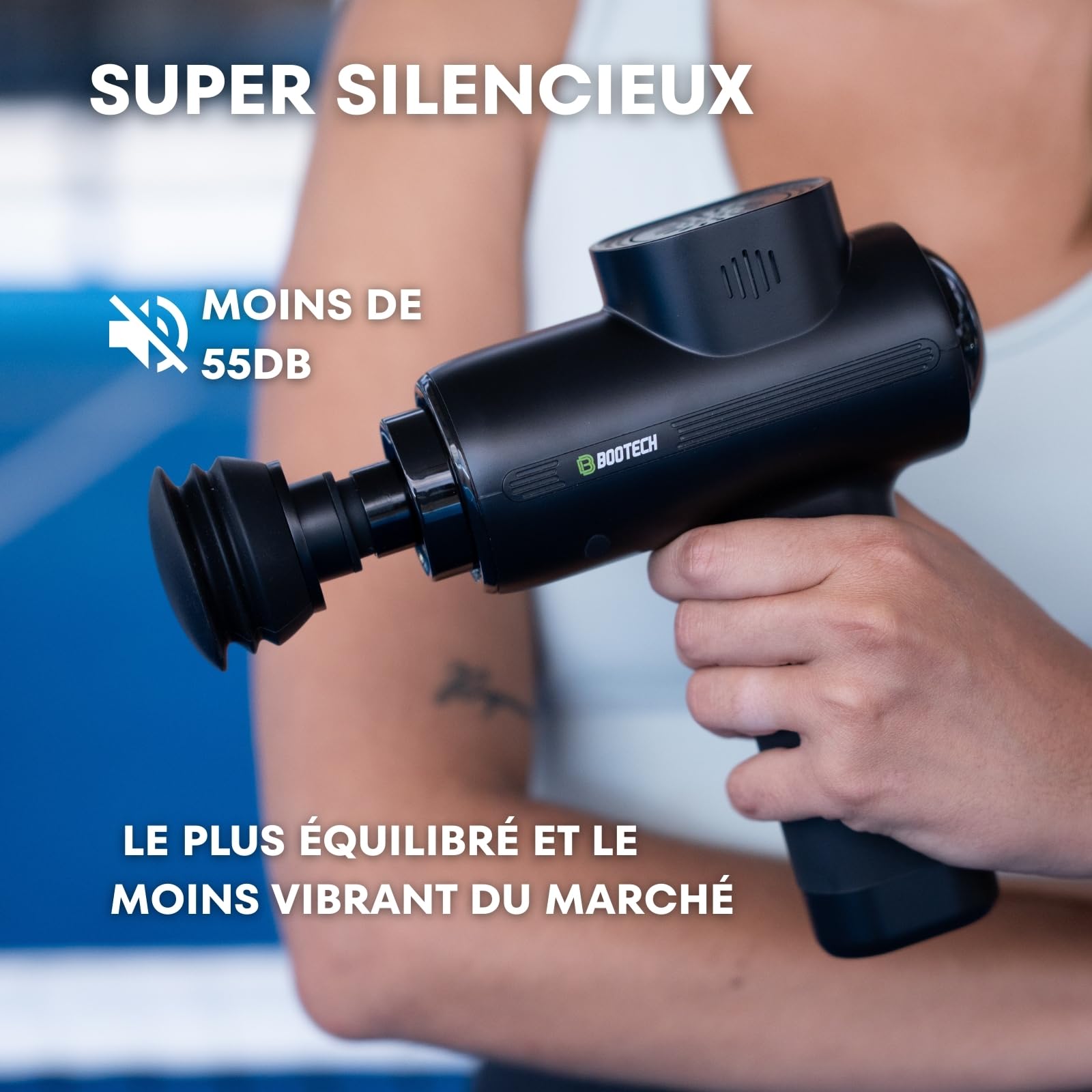 BOOTECH Pistolet de massage musculaire professionnel à tissus profonds avec 10 mm d'amplitude, massage pistolet silencieux avec 5 têtes et 5 vitesses pour récupération sportive, soulagement de la