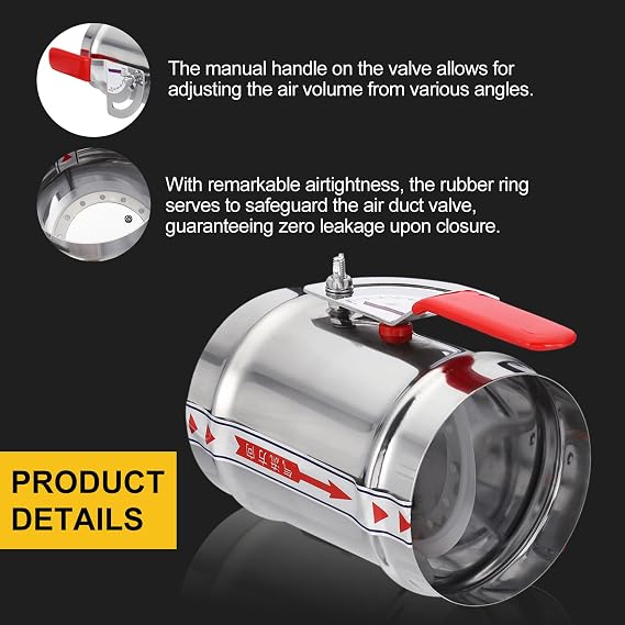 8/200mm HVAC Duct Manual Backdraft Damper - Stainless Steel Airflow Ducting Branch VentDamper Air Control Valve, Adjustment Handle for HVAC Duct Systems