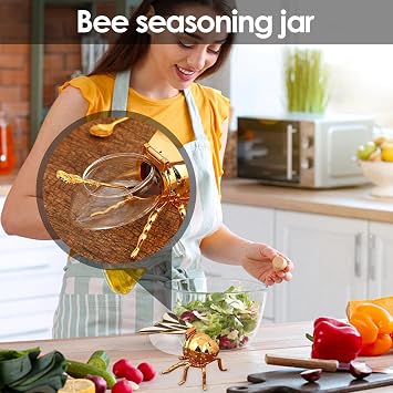 Bee Honey Jar, Decorative Bee Shaped Honey Container, Cute Condiment Pot with Spoon, Syrup Dispenser, Sugar Holder Bowl, for Tea Leaves Spices Kitchen Home, Housewarming Gift