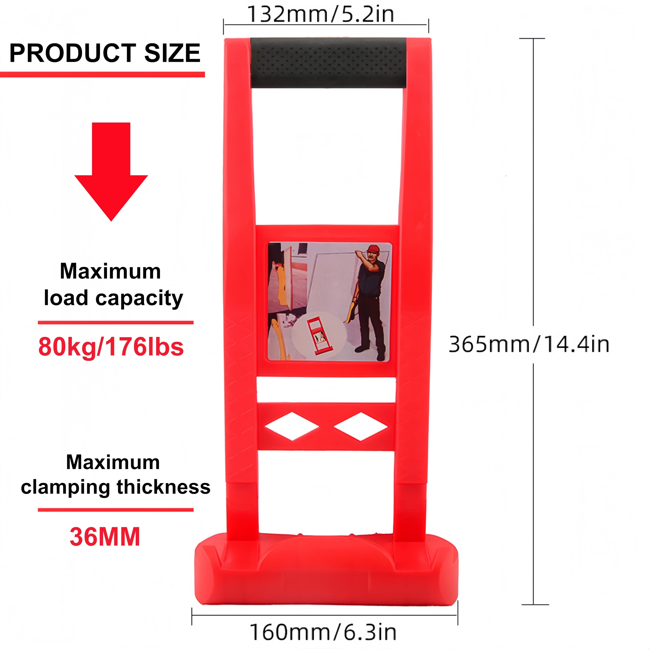 Lot de 2 supports de plaque en ABS avec poignée antidérapante - Capacité de charge de 80 kg - Pour plaques de plâtre, contreplaqué, panneaux de particules, MDF et verre - Idéal pour cloisons sèches et