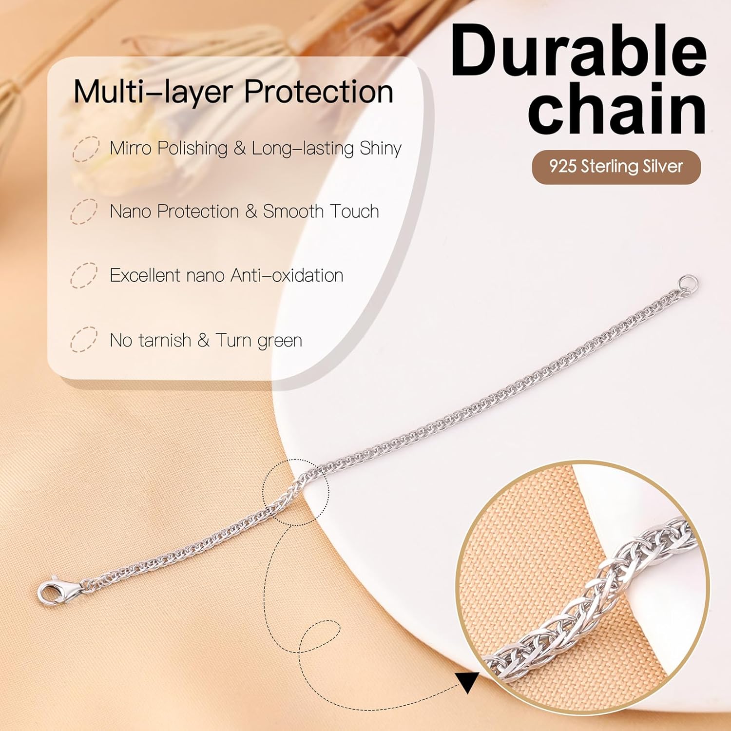 Necklace Extenders for Women Silver Durable Necklace Extenders, Sturdy 925 Sterling Silver Chain for Bracelet Anklet, 1 PCS 4 Inch - Image 4