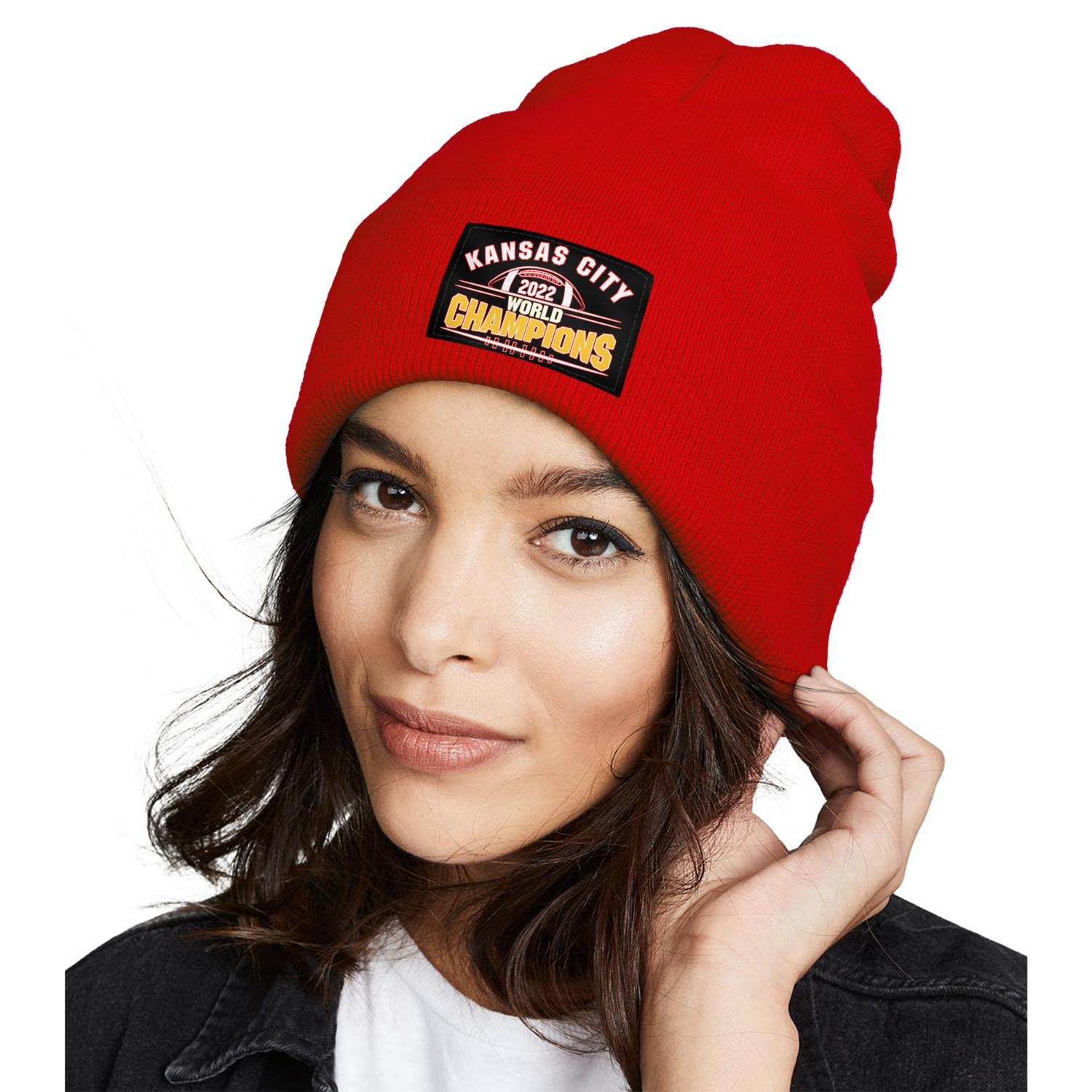 2022 Football Champs Winter Beanie Hats for Men Red Cuffed Knit Cap for Football Fans Gifts